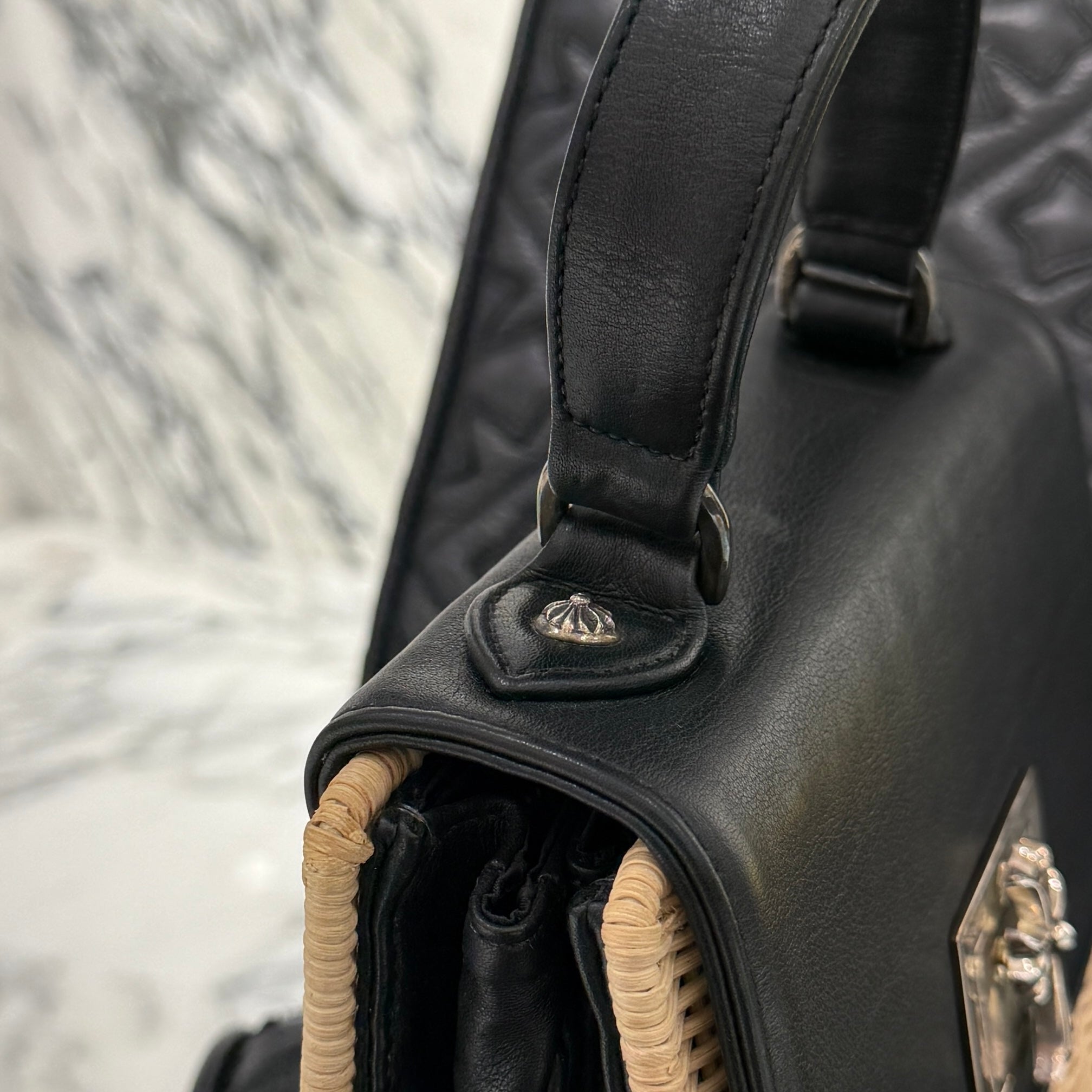 CHROME HEARTS CH Cross Leather Straw Bag クロムハーツ CHクロス レザー ストローバッグ