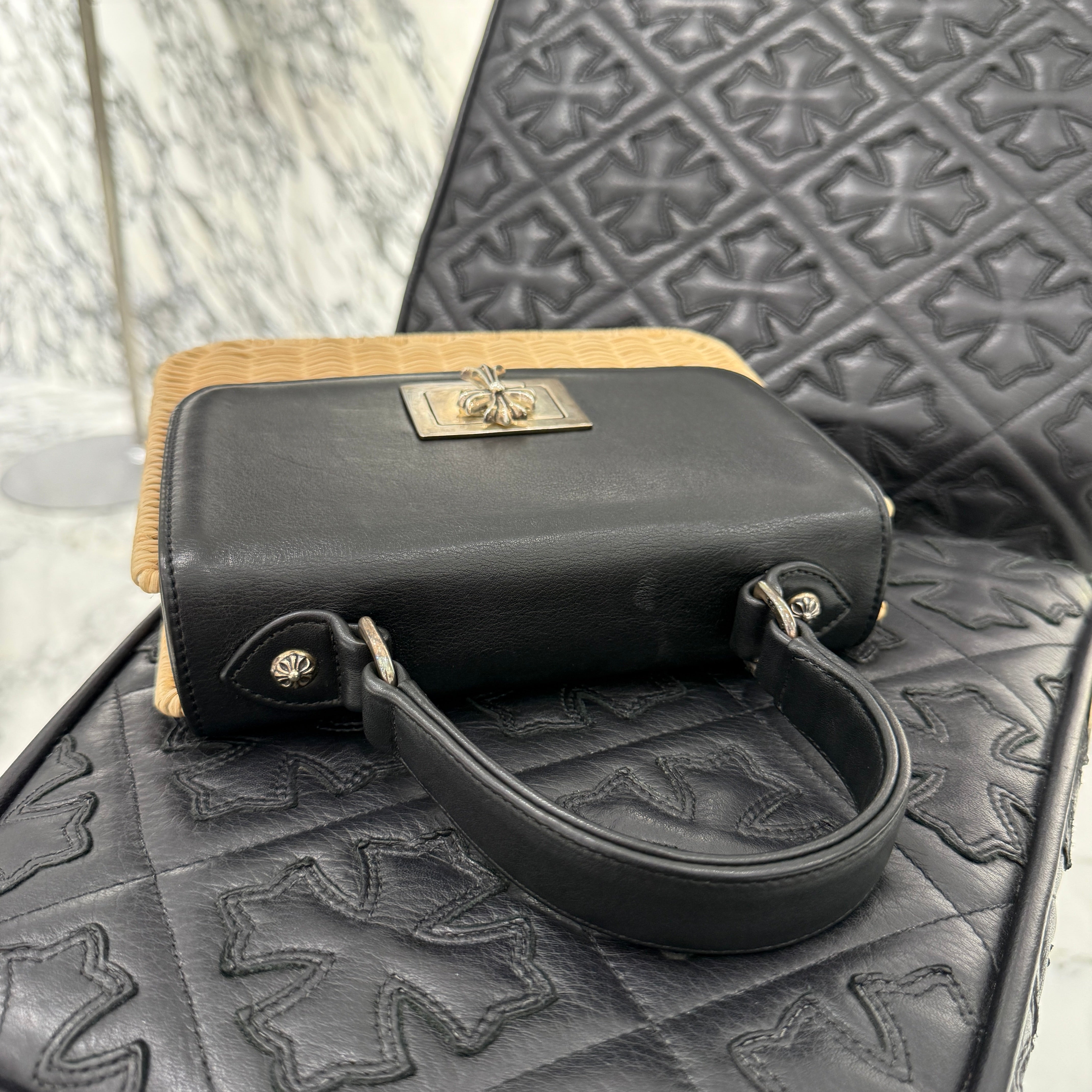 CHROME HEARTS CH Cross Leather Straw Bag クロムハーツ CHクロス レザー ストローバッグ