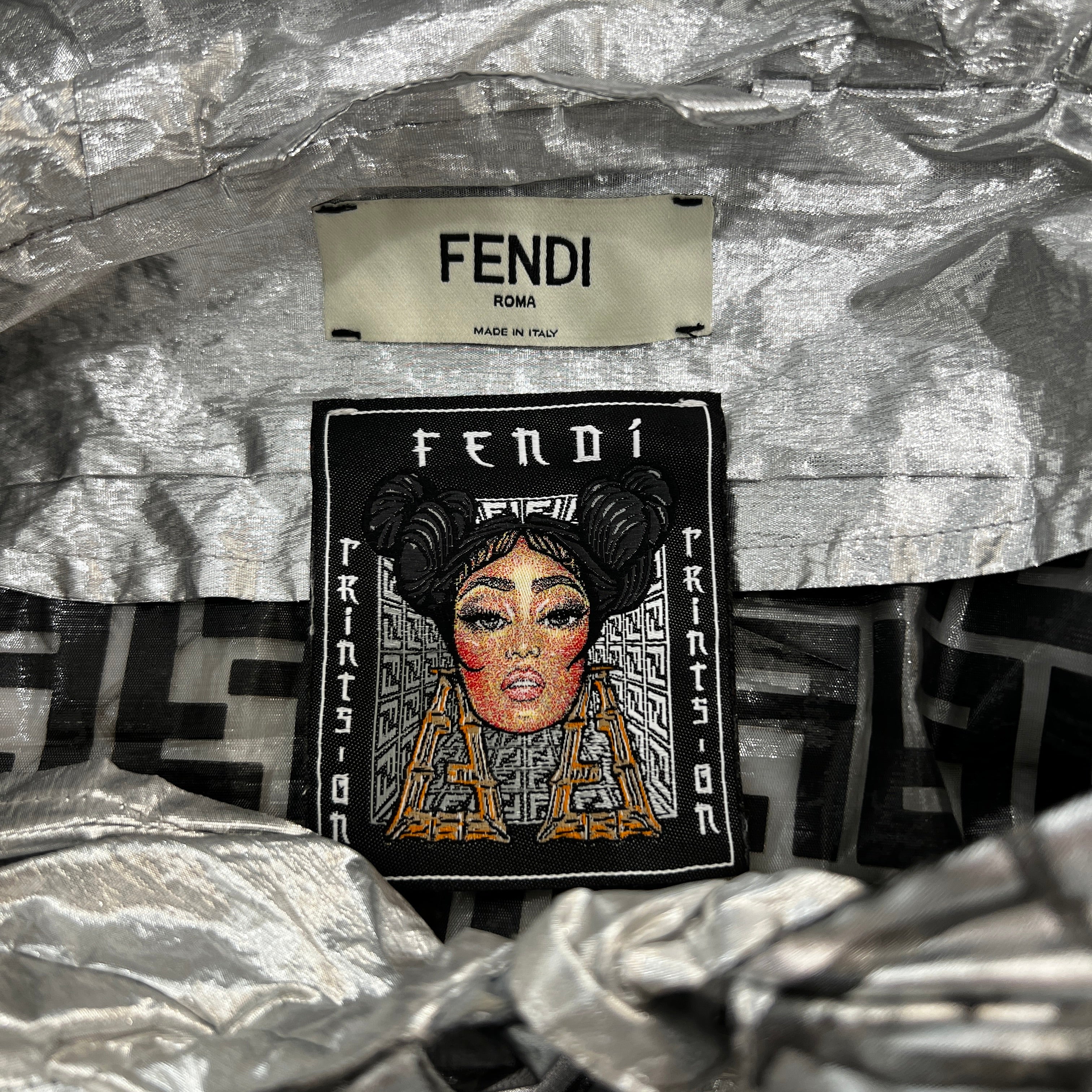 FENDI × Nicki Minaj 2022SS FF Logo Print Silver Nylon Blouson