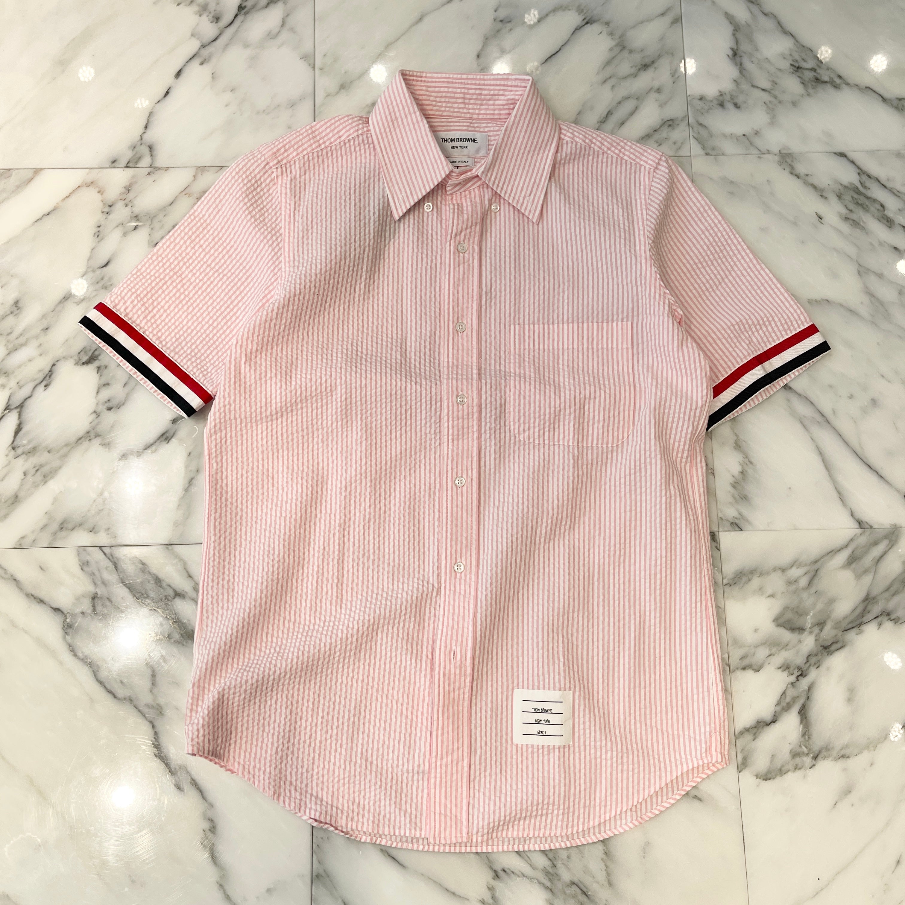 THOM BROWNE 2022SS Seersucker SS Striped Shirt MWS252A-00572680 Size 1 トムブラウン シアサッカー SS ストライプ シャツ サイズ1