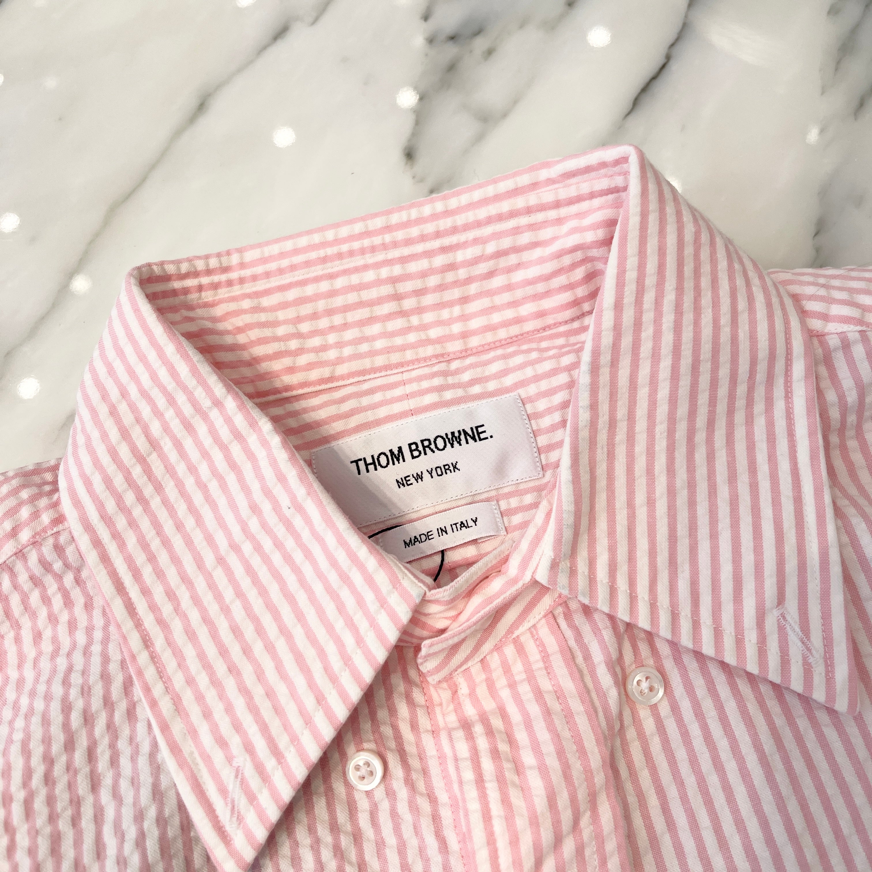 THOM BROWNE 2022SS Seersucker SS Striped Shirt MWS252A-00572680 Size 1 トムブラウン シアサッカー SS ストライプ シャツ サイズ1