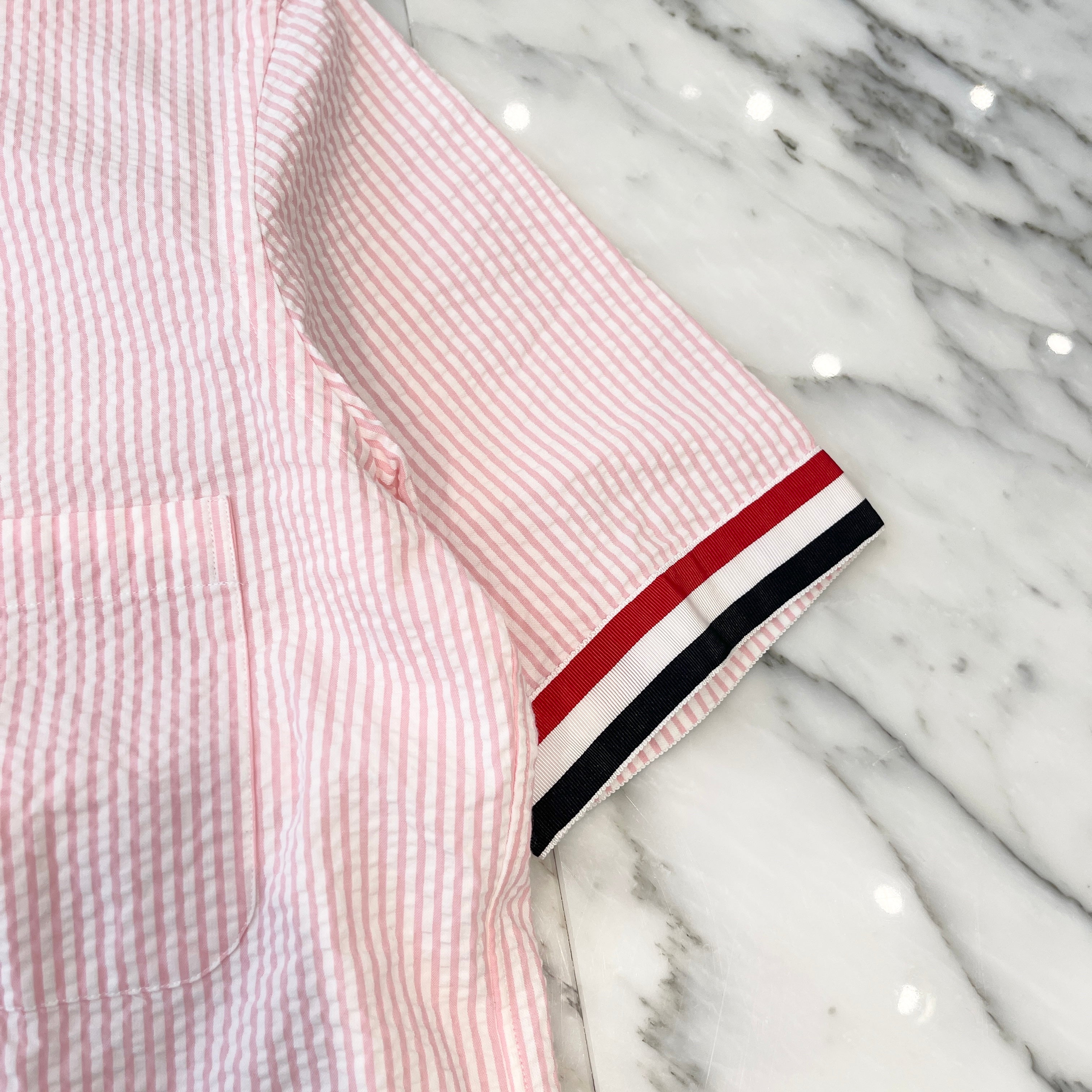 THOM BROWNE 2022SS Seersucker SS Striped Shirt MWS252A-00572680 Size 1 トムブラウン シアサッカー SS ストライプ シャツ サイズ1