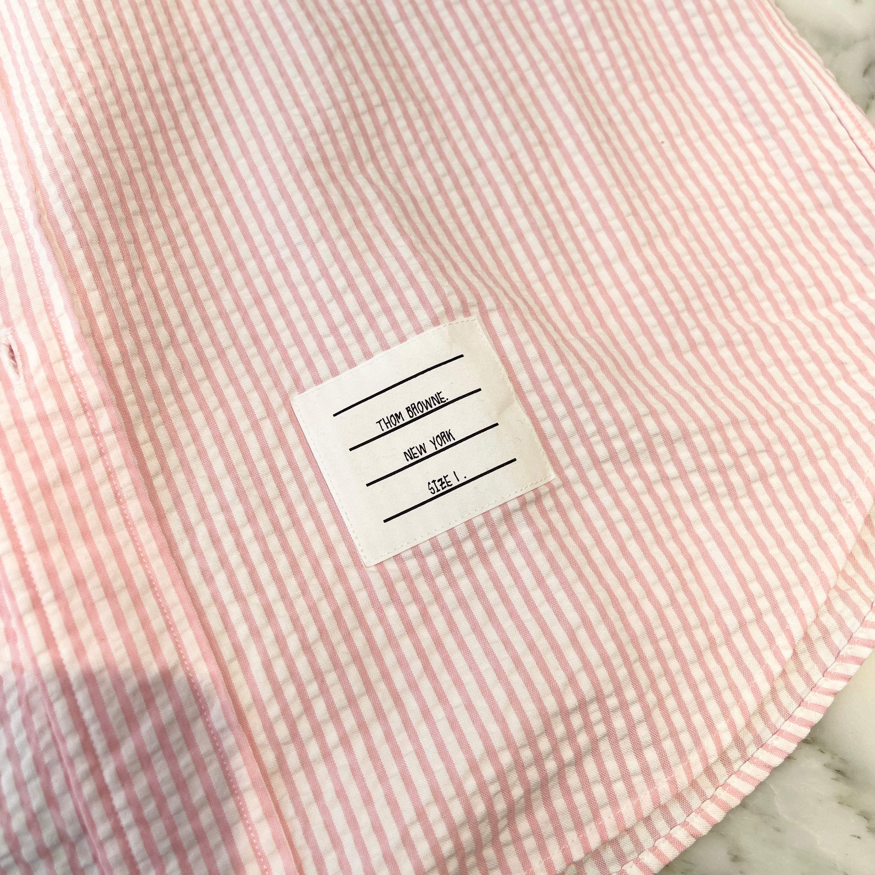 THOM BROWNE 2022SS Seersucker SS Striped Shirt MWS252A-00572680 Size 1 トムブラウン シアサッカー SS ストライプ シャツ サイズ1