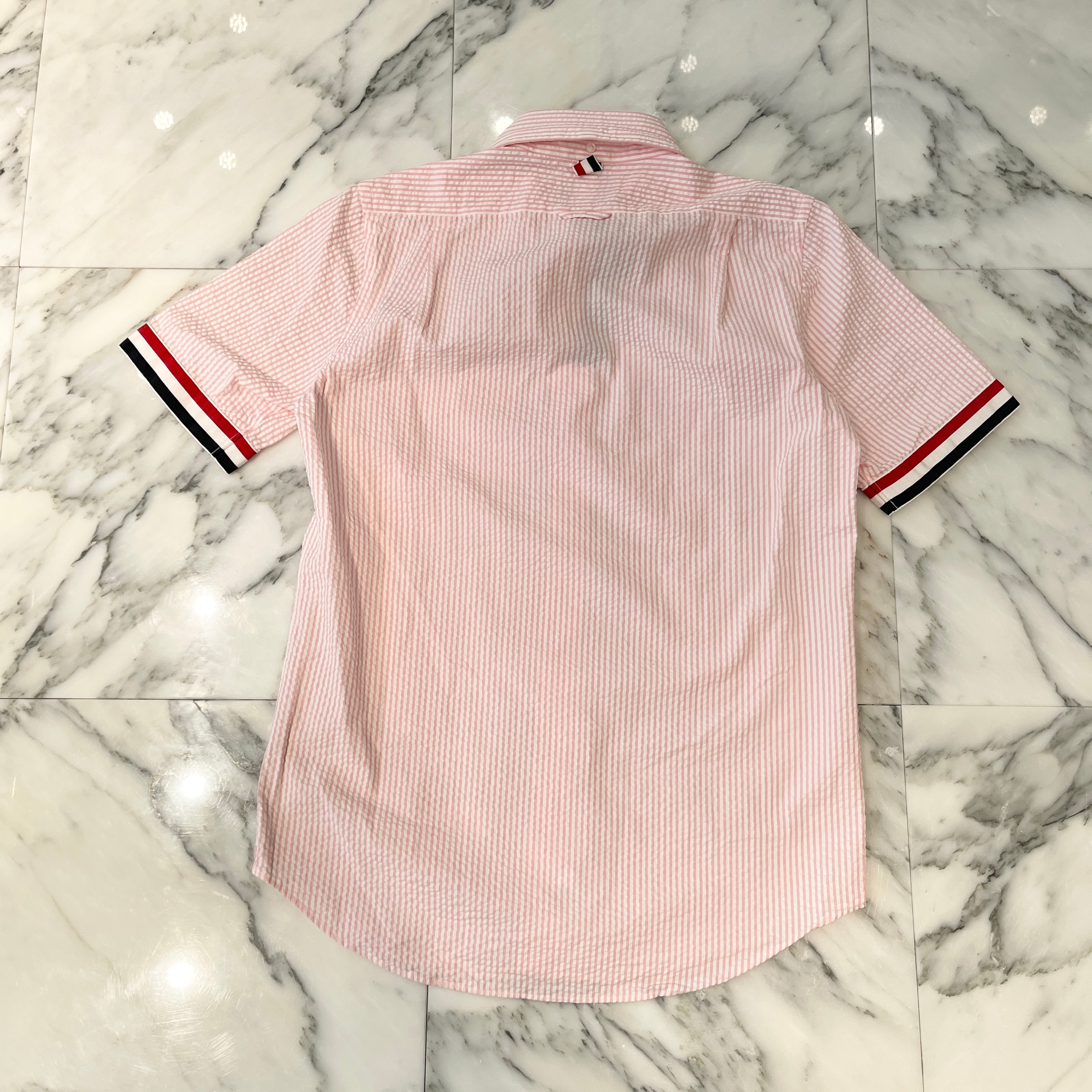 THOM BROWNE 2022SS Seersucker SS Striped Shirt MWS252A-00572680 Size 1 トムブラウン シアサッカー SS ストライプ シャツ サイズ1