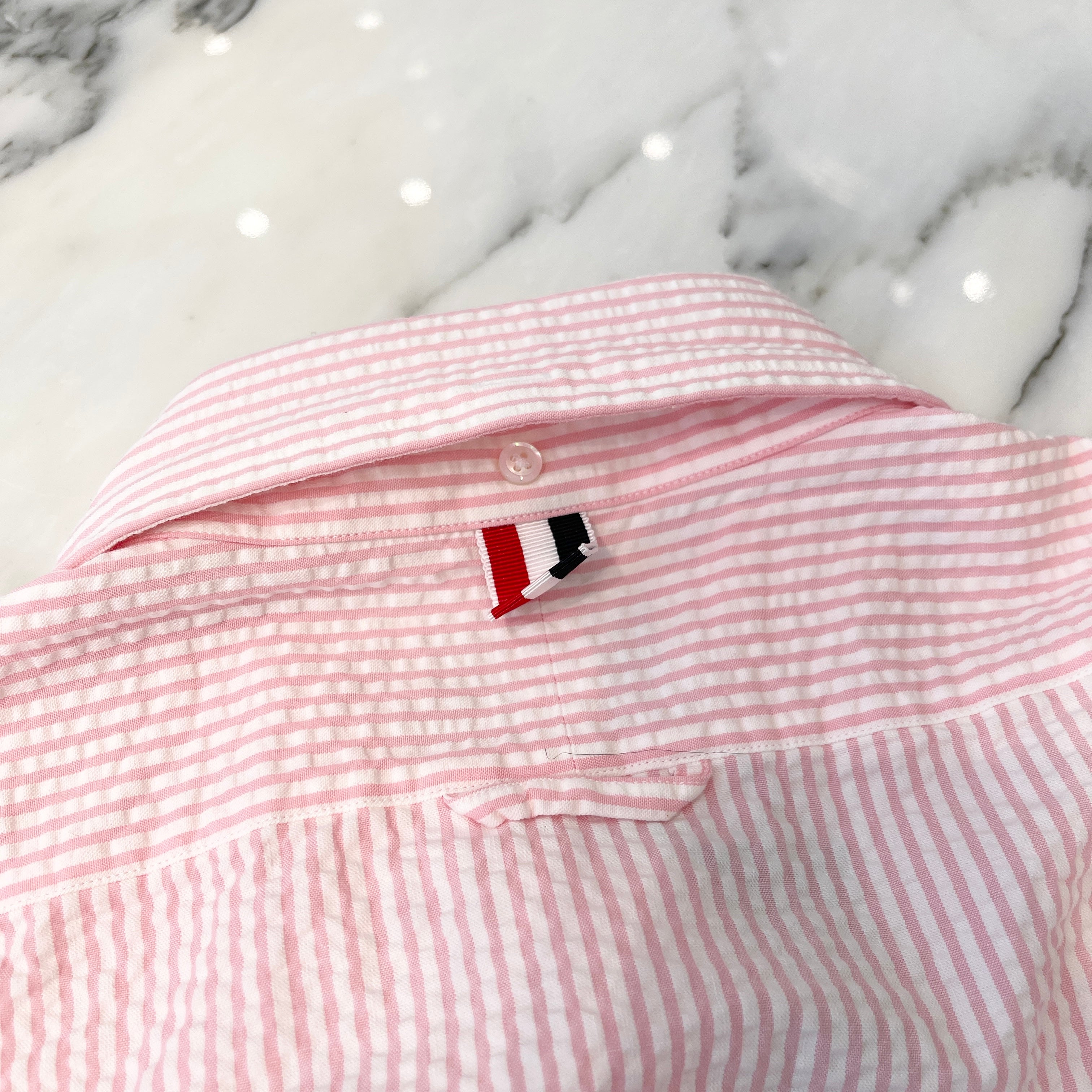 THOM BROWNE 2022SS Seersucker SS Striped Shirt MWS252A-00572680 Size 1 トムブラウン シアサッカー SS ストライプ シャツ サイズ1