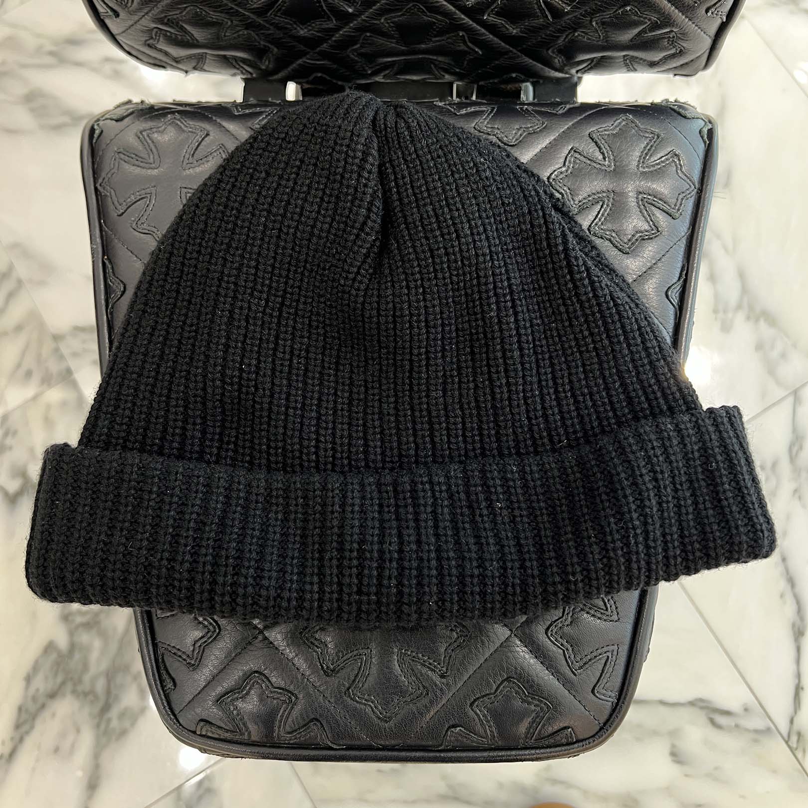 CHROME HEARTS 3 Star Leather Patch Cashmere Knit Beanie Size ONE SIZE (53-60) クロムハーツ 3スター レザーパッチ カシミア ニットビーニー サイズONE SIZE (53-60)