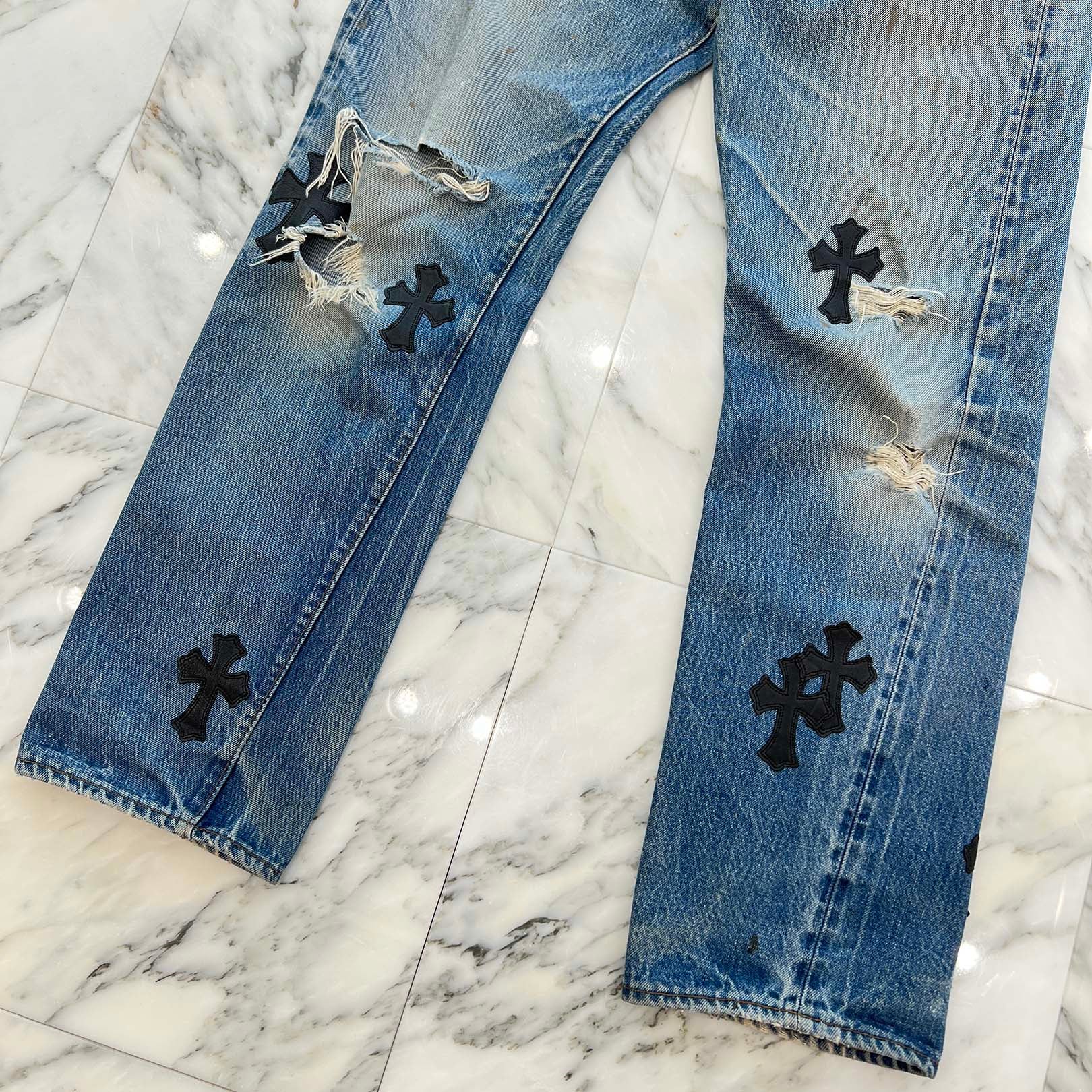 CHROME HEARTS × Levi's VNTG Cross Leather Patch Denim Pants Size