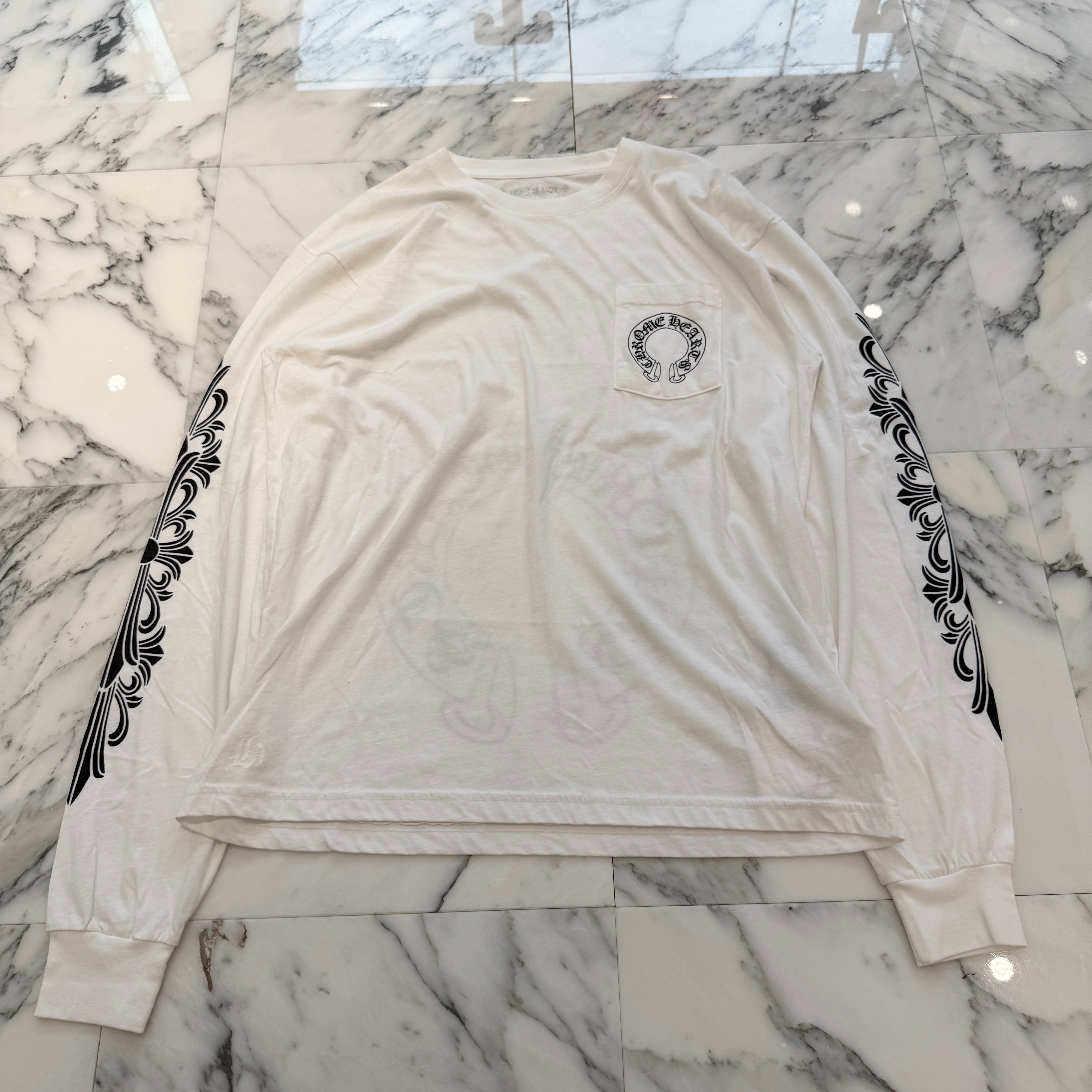 CHROME HEARTS Floral Cross Horseshoe Long Sleeve Tee Size XL クロムハーツ フローラルクロス ホースシュー ロングスリーブTシャツ サイズXL