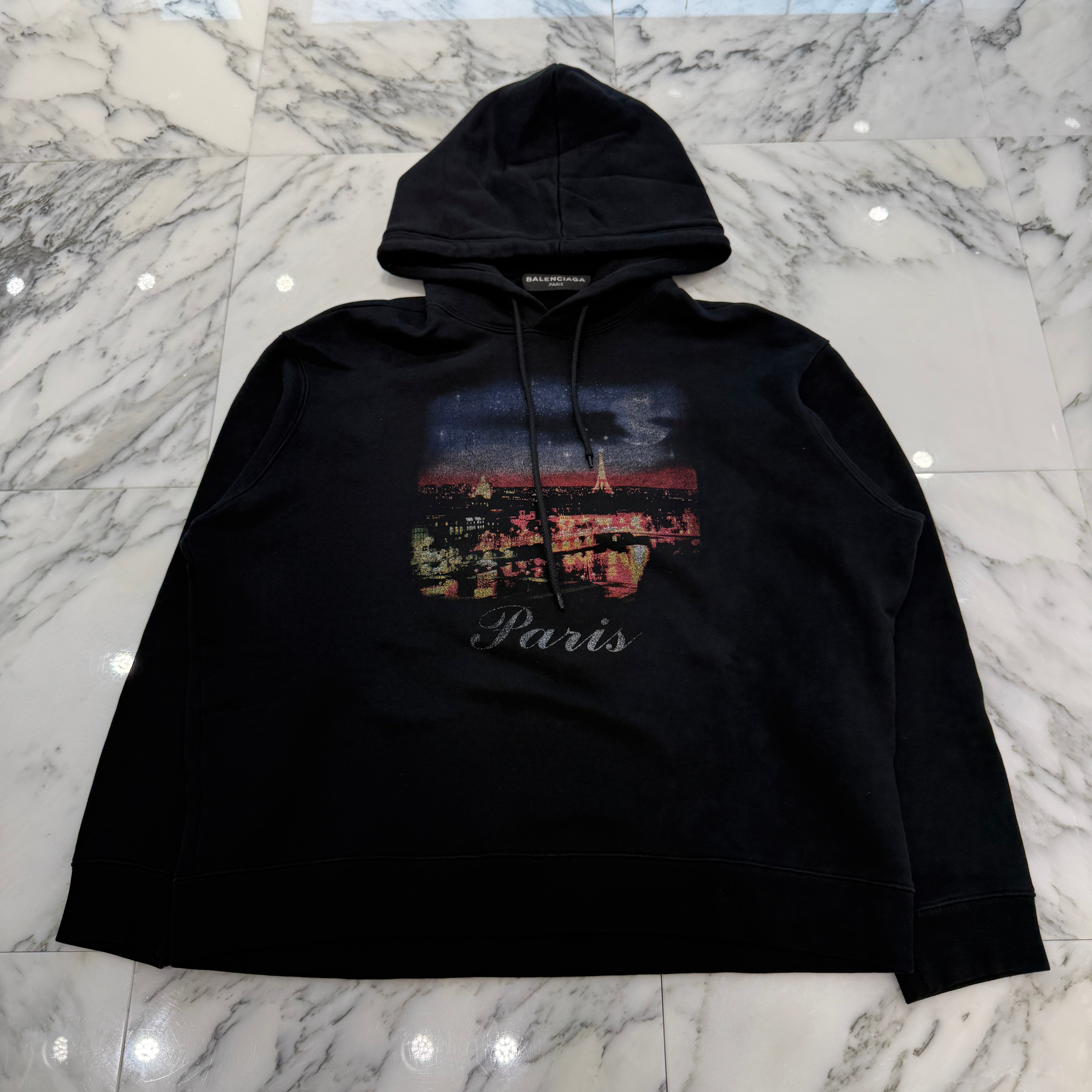 BALENCIAGA 2017AW PARIS PRINT Pullover Hoodie 460610 TUK17 Size M バレンシアガ パリス プリント プルオーバーフーディ サイズM