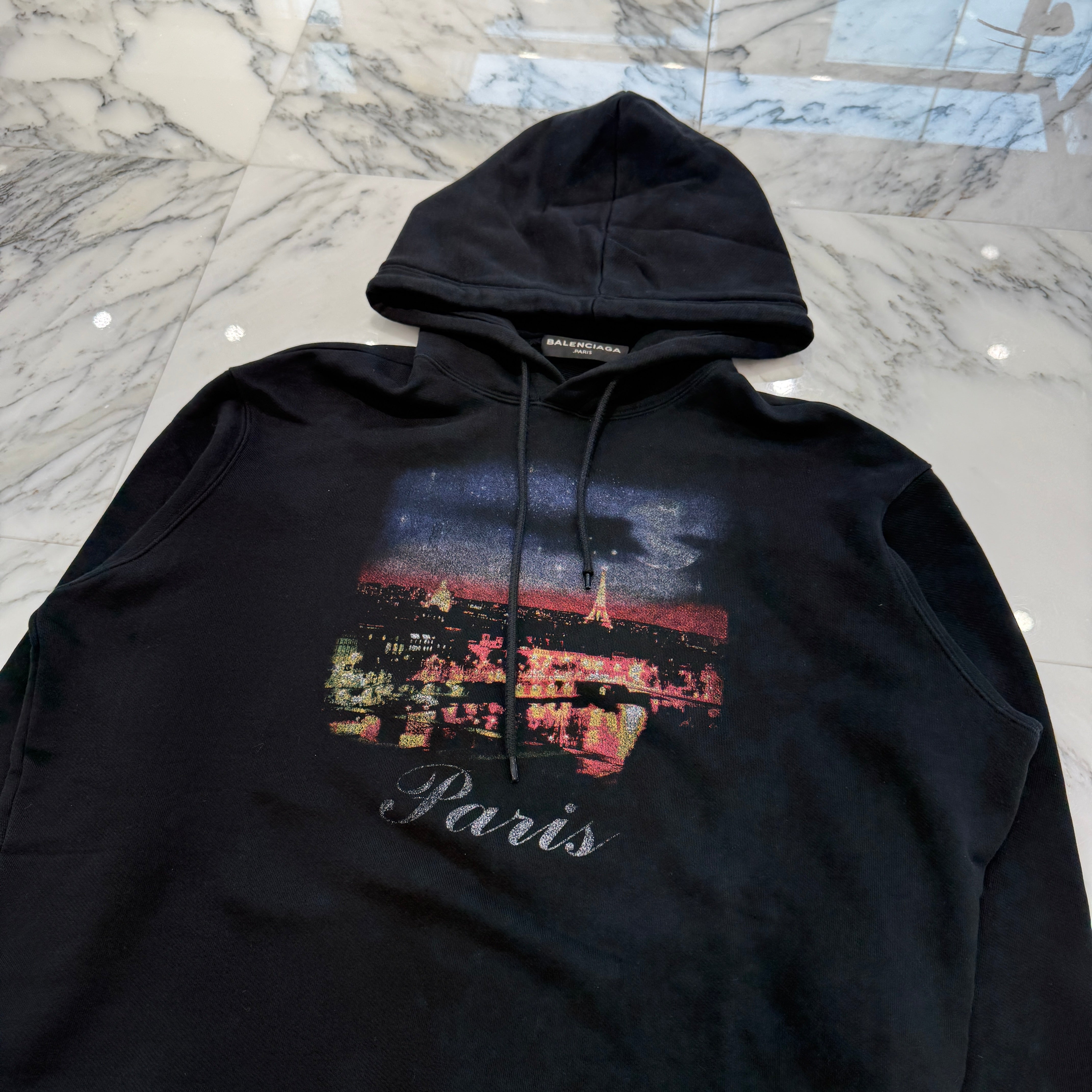 BALENCIAGA 2017AW PARIS PRINT Pullover Hoodie 460610 TUK17 Size M バレンシアガ パリス プリント プルオーバーフーディ サイズM