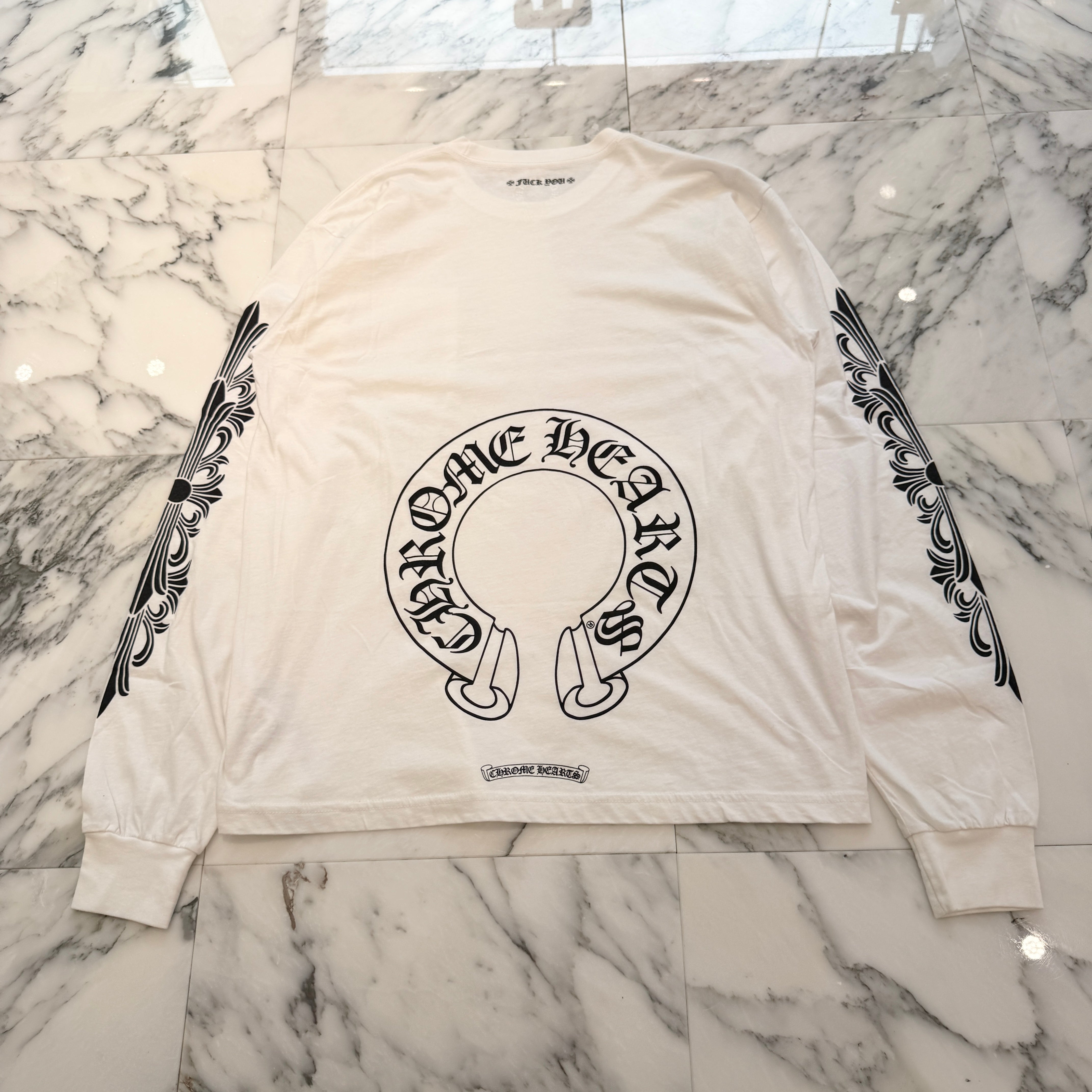 CHROME HEARTS Floral Cross Horseshoe Long Sleeve Tee Size XL クロムハーツ フローラルクロス ホースシュー ロングスリーブTシャツ サイズXL