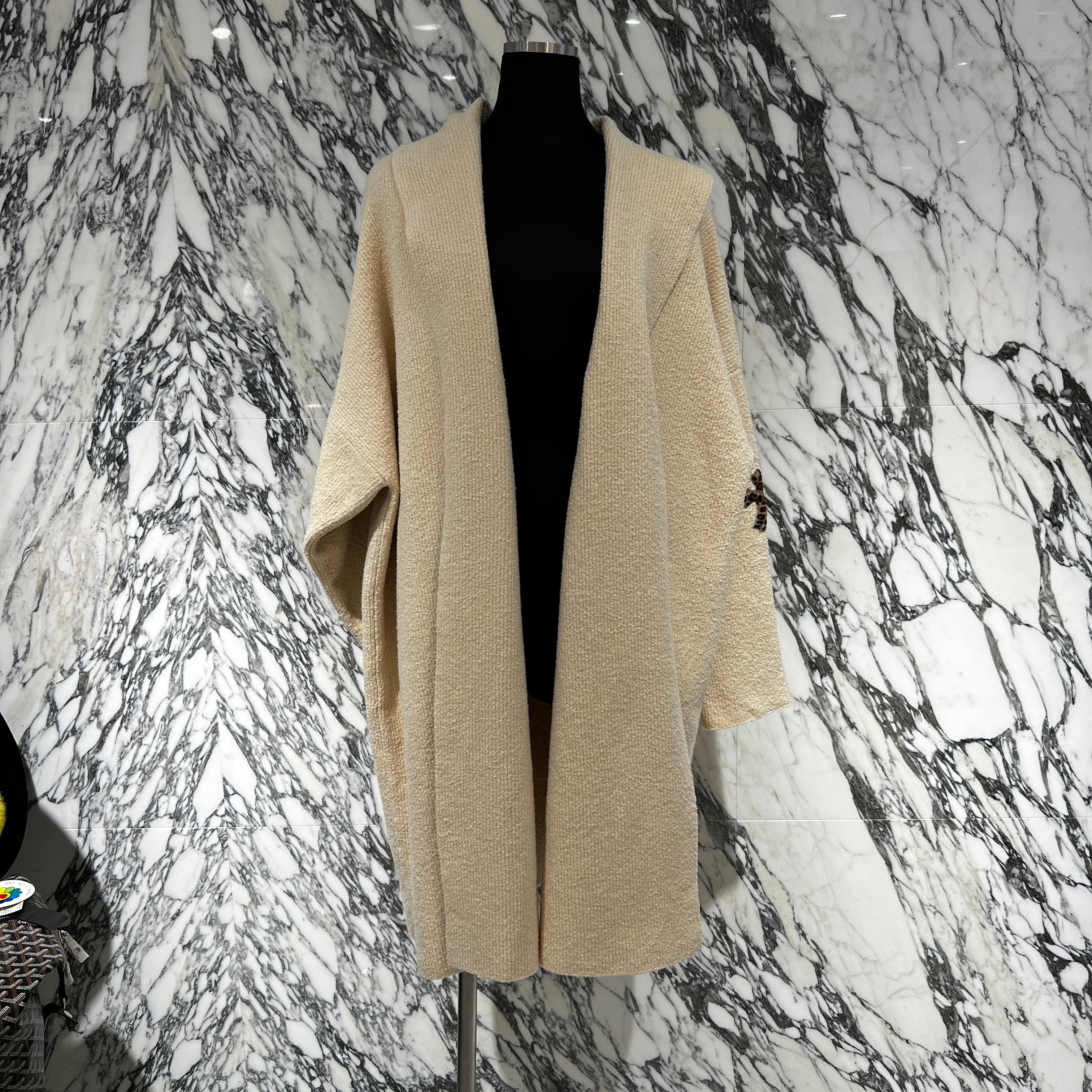 CHROME HEARTS Y NOT Leopard Harako Leather Cross Patch Knit Cardigan Coat Size LRG / XL （180/112B）クロムハーツ ワイノット レオパード ハラコ レザークロスパッチ ニット カーディガン コート サイズLRG / XL （180/112B）