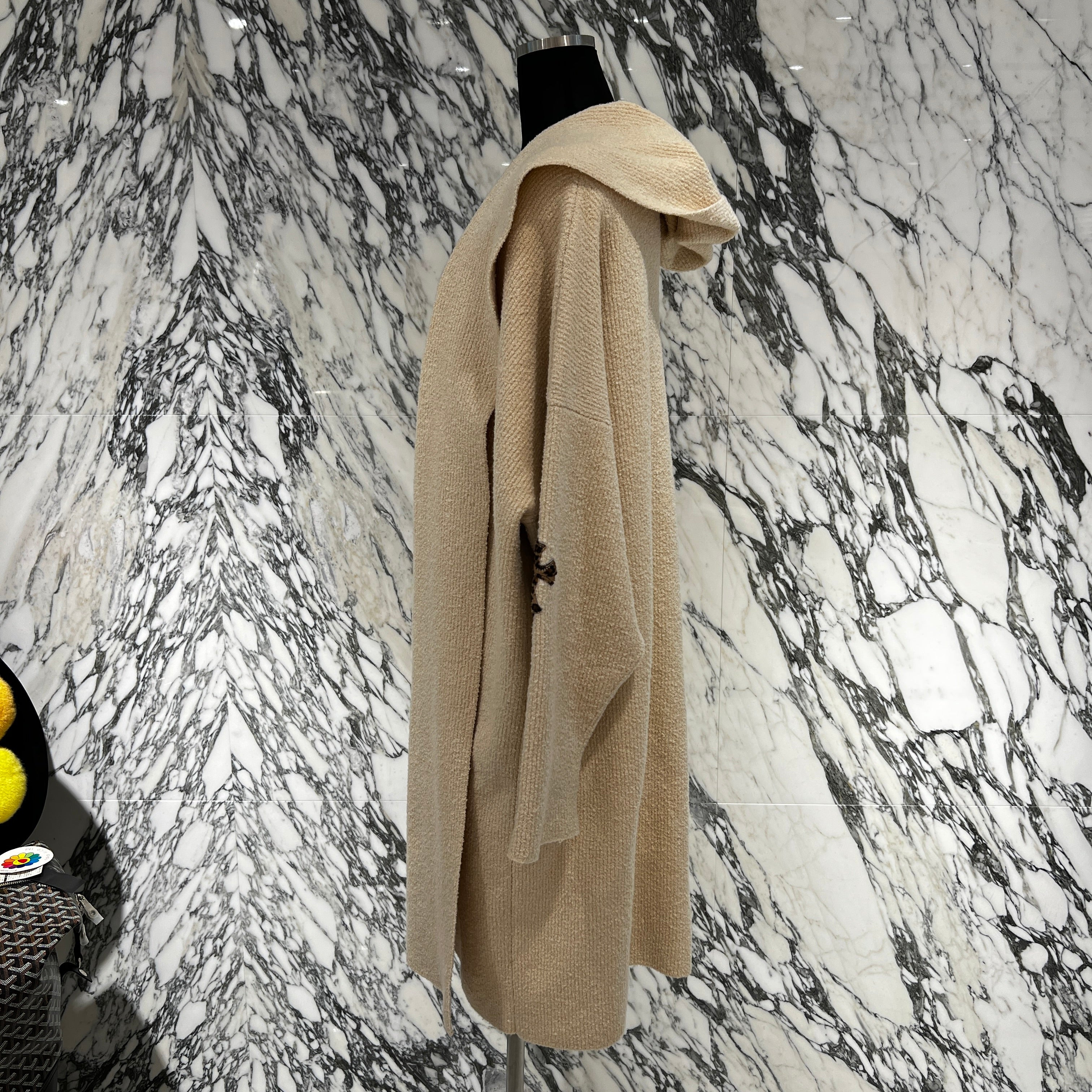 CHROME HEARTS Y NOT Leopard Harako Leather Cross Patch Knit Cardigan Coat Size LRG / XL （180/112B）クロムハーツ ワイノット レオパード ハラコ レザークロスパッチ ニット カーディガン コート サイズLRG / XL （180/112B）