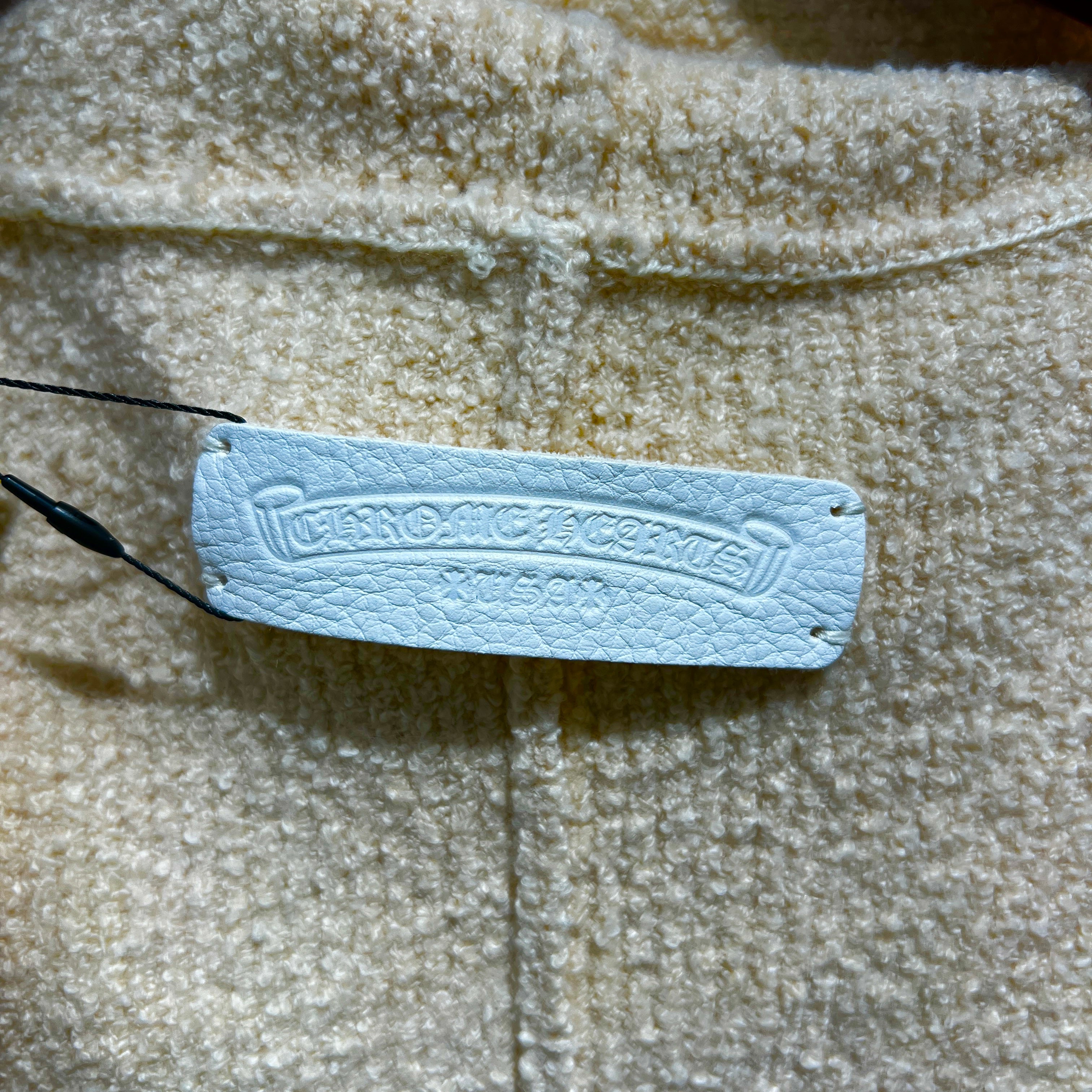 CHROME HEARTS Y NOT Leopard Harako Leather Cross Patch Knit Cardigan Coat Size LRG / XL （180/112B）クロムハーツ ワイノット レオパード ハラコ レザークロスパッチ ニット カーディガン コート サイズLRG / XL （180/112B）