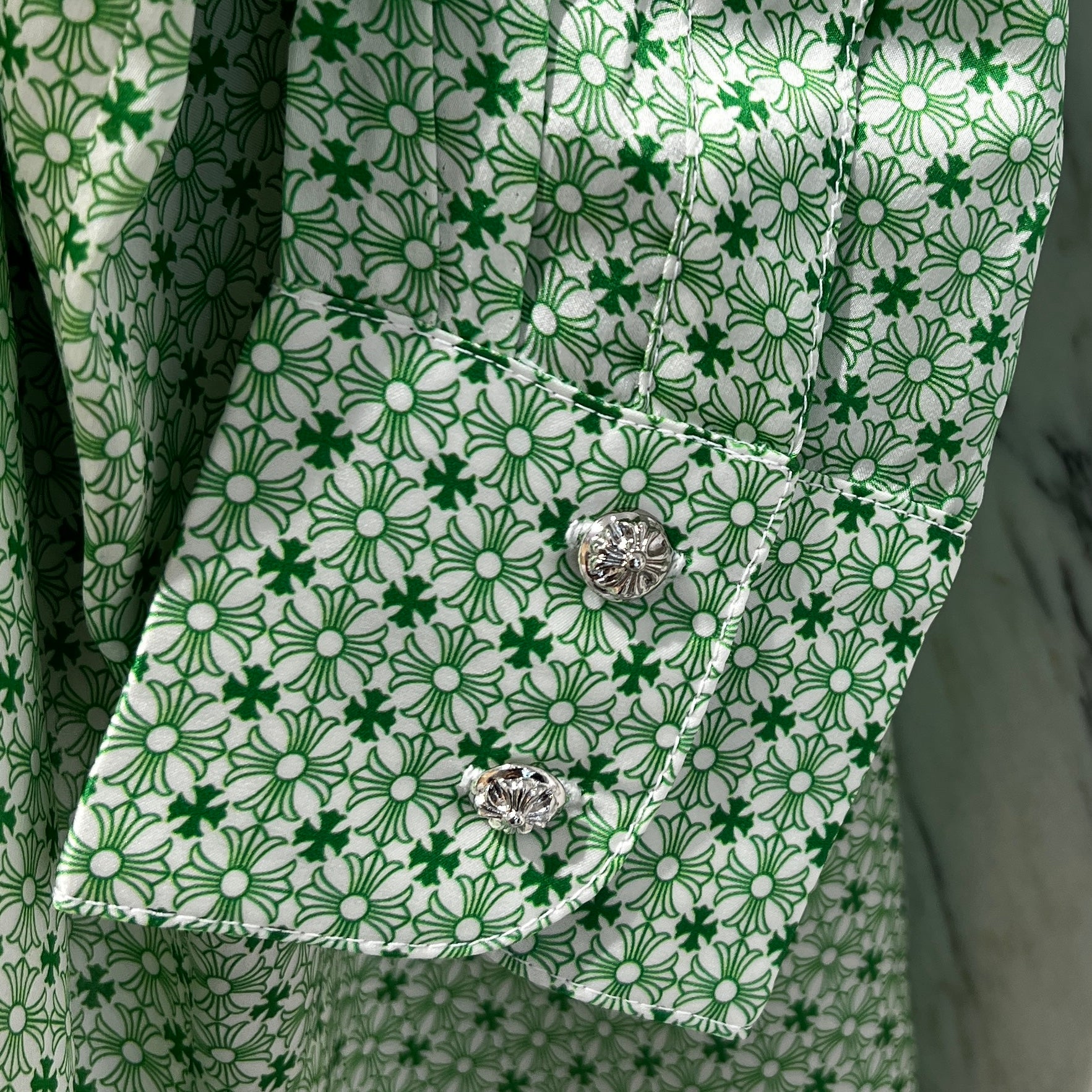 CHROME HEARTS YNOT Mahal Kita CH Plus Pattern Silk Shirt Size S クロムハーツ ワイノット マハルキタ CHプラス柄 シルクシャツ サイズS