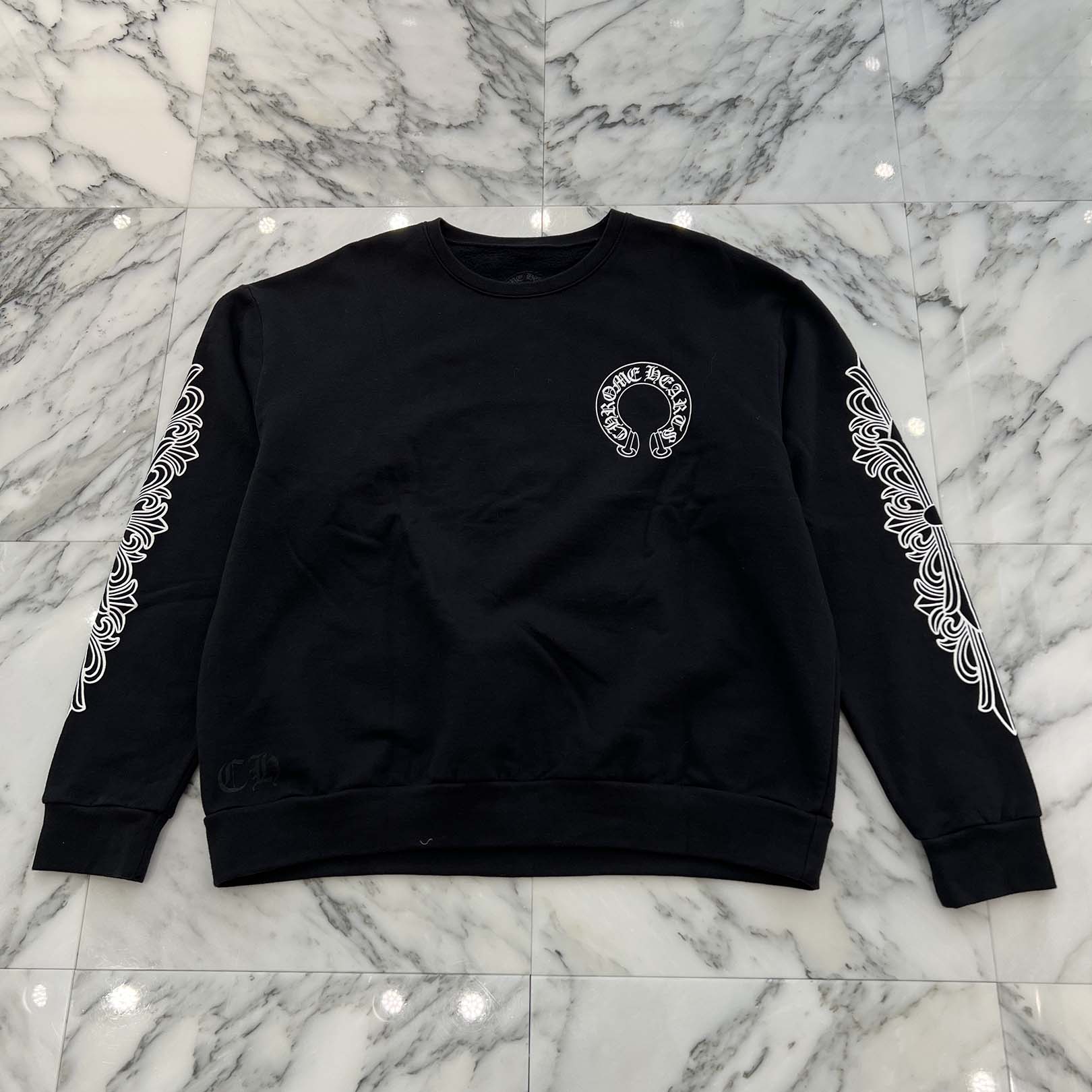 CHROME HEARTS Floral Cross Horseshoe Crewneck Sweat Shirts Size M クロムハーツ フローラルクロス ホースシュー クルーネック スウェットシャツ サイズM