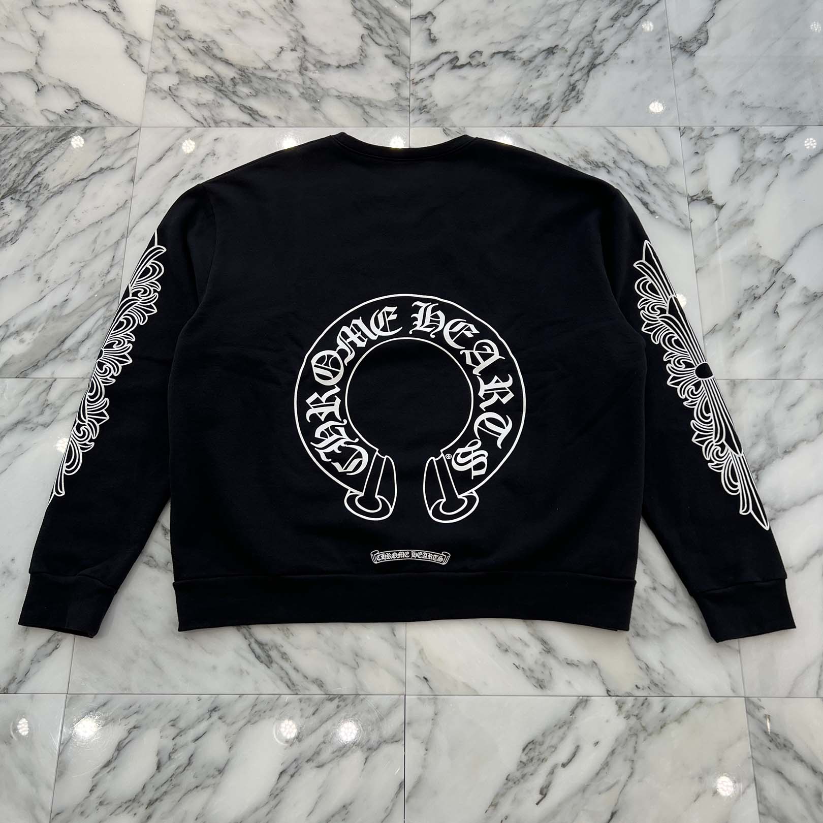 CHROME HEARTS Floral Cross Horseshoe Crewneck Sweat Shirts Size M クロムハーツ フローラルクロス ホースシュー クルーネック スウェットシャツ サイズM