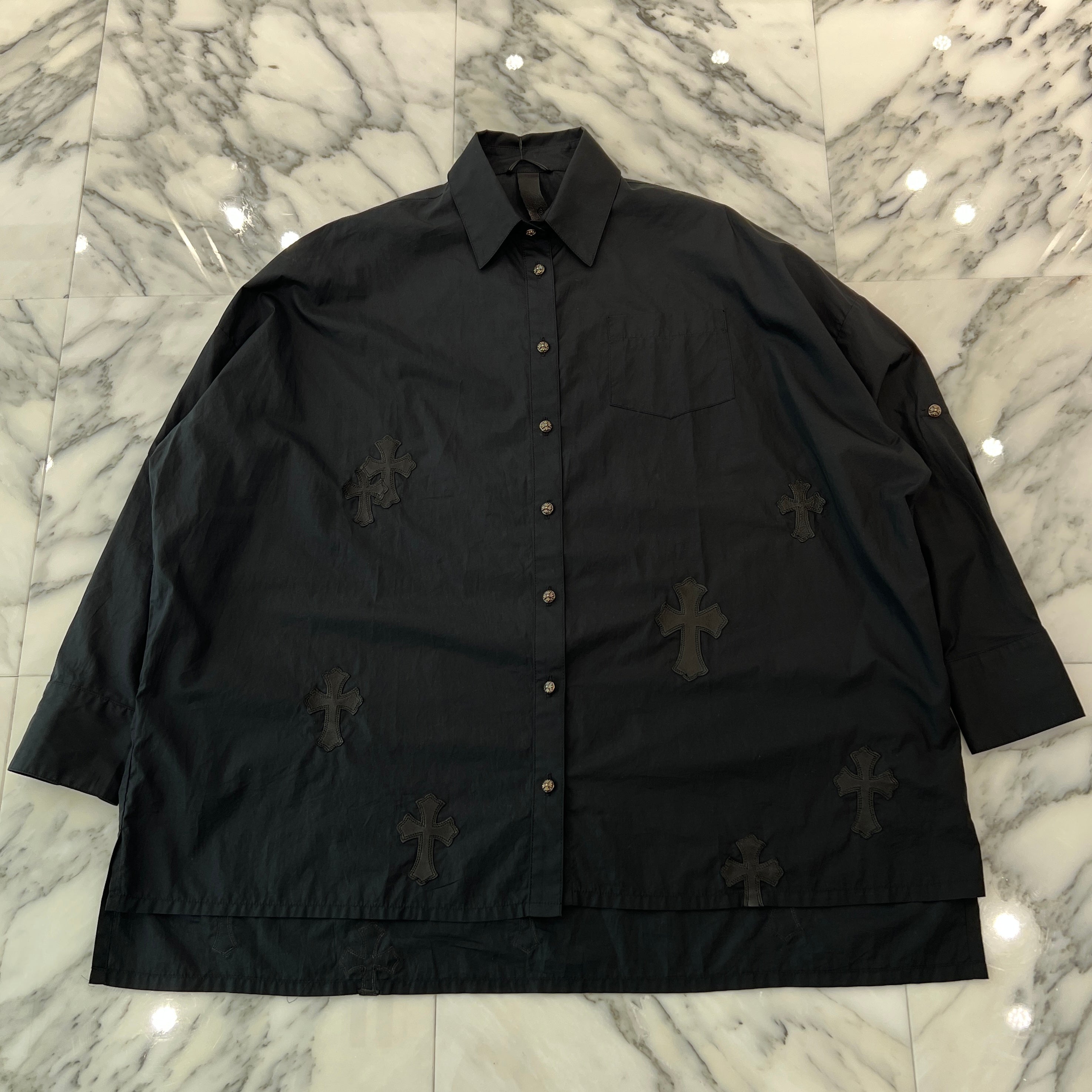 CHROME HEARTS YNOT Mahal Kita Cross Leather Patch Shirt Size S クロムハーツ ワイノット マハルキタ クロスレザーパッチ シャツ サイズS