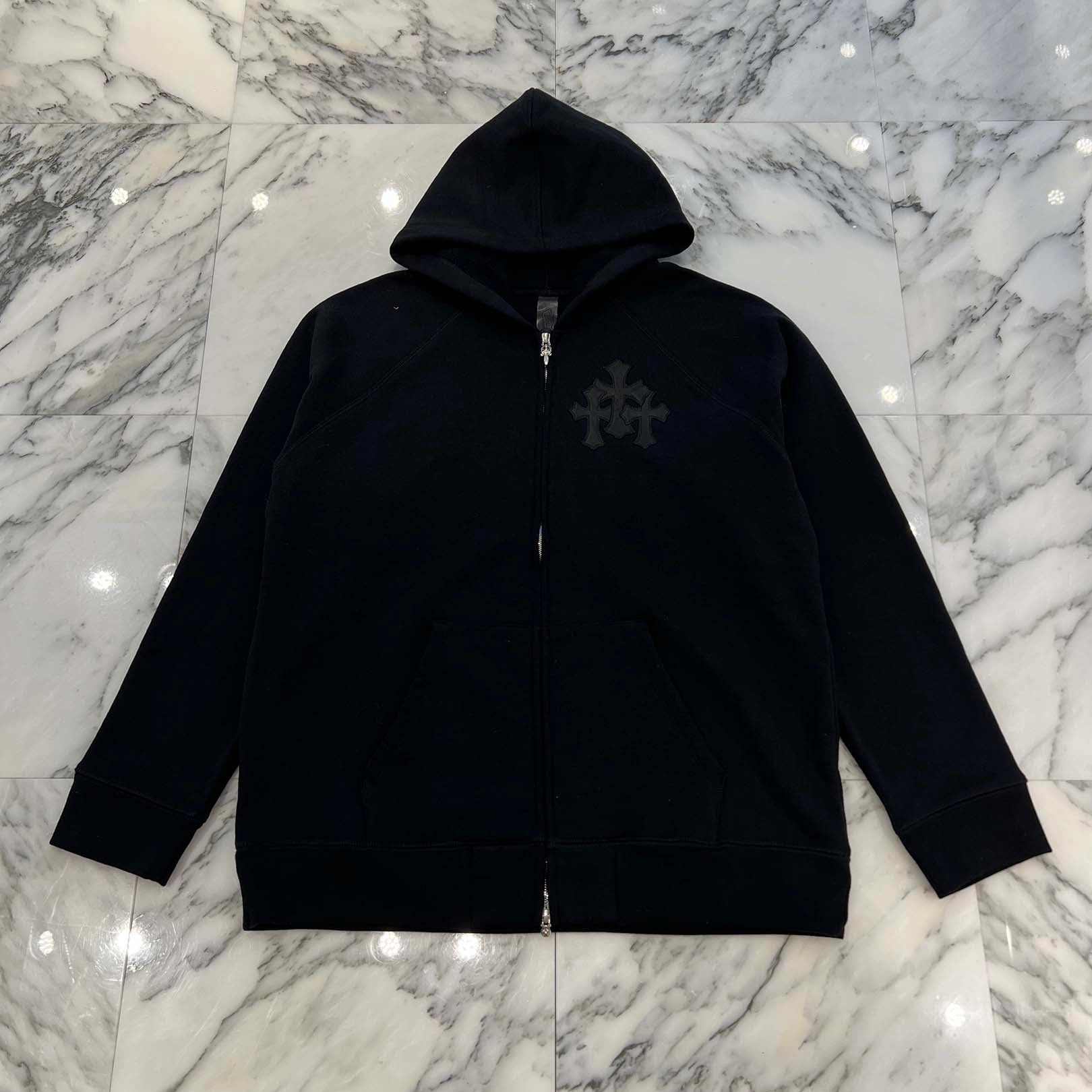 CHROME HEARTS Y NOT Cemetery Cross Leather Patch Zip Up Hoodie Size XL クロムハーツ ワイノット セメタリークロスレザーパッチ ジップアップ フーディー サイズXL