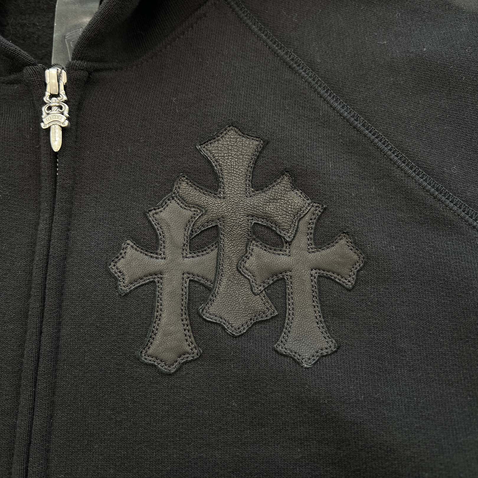 CHROME HEARTS Y NOT Cemetery Cross Leather Patch Zip Up Hoodie Size XL クロムハーツ ワイノット セメタリークロスレザーパッチ ジップアップ フーディー サイズXL