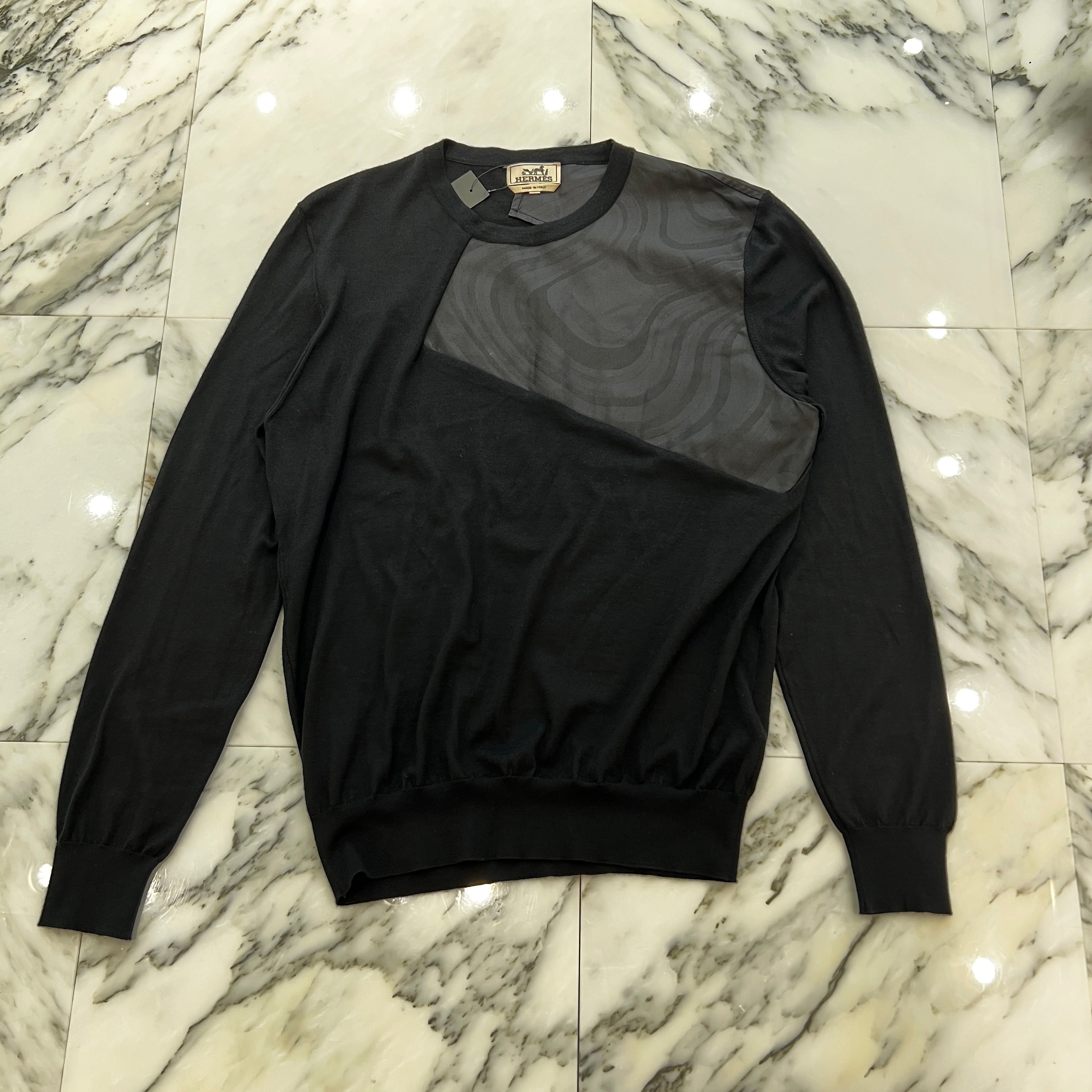 HERMES Silk Switching Cotton Knit Long Sleeve Shirt Size L エルメス シルク切替 コットンニット ロングスリーブ Tシャツ サイズL