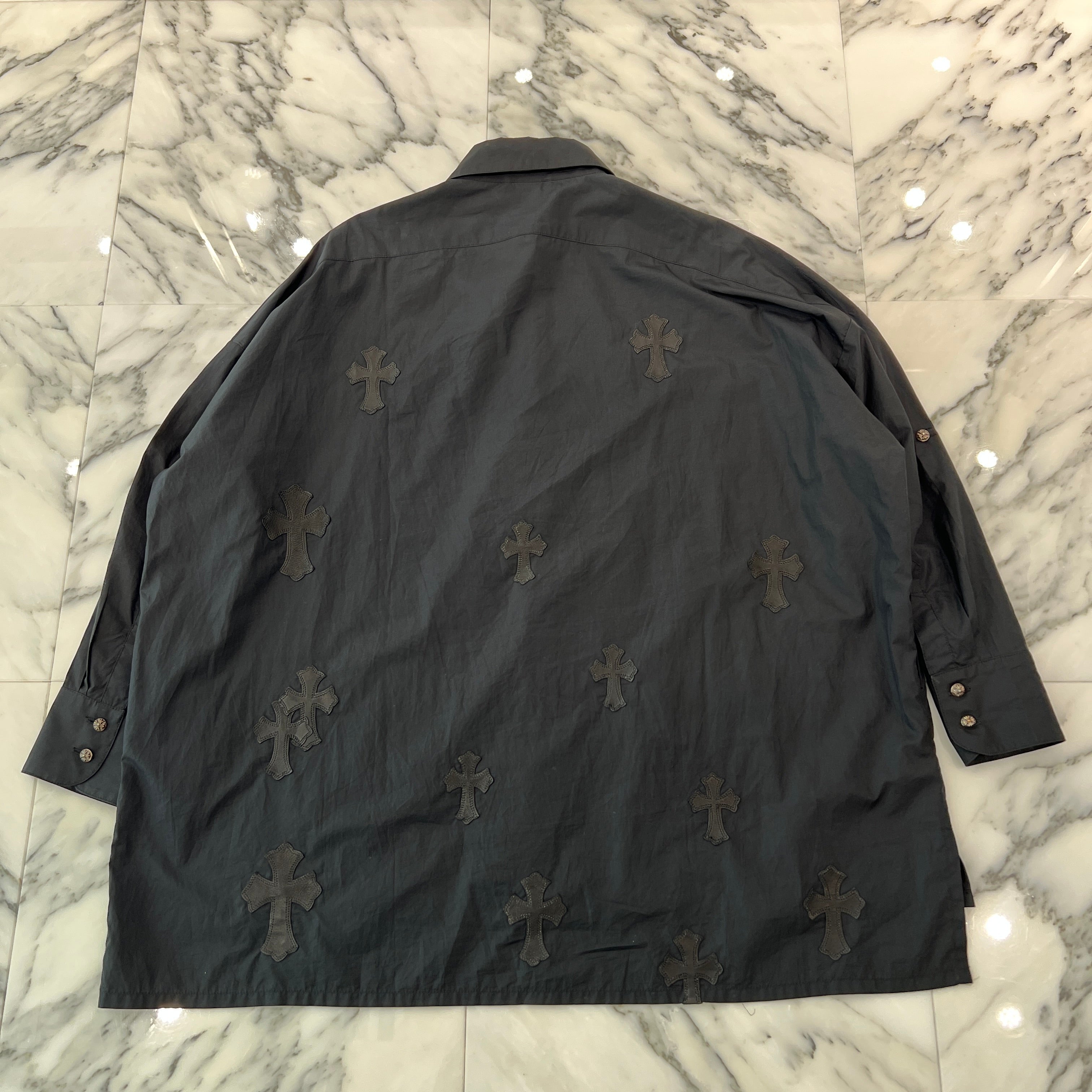 CHROME HEARTS YNOT Mahal Kita Cross Leather Patch Shirt Size S クロムハーツ ワイノット マハルキタ クロスレザーパッチ シャツ サイズS