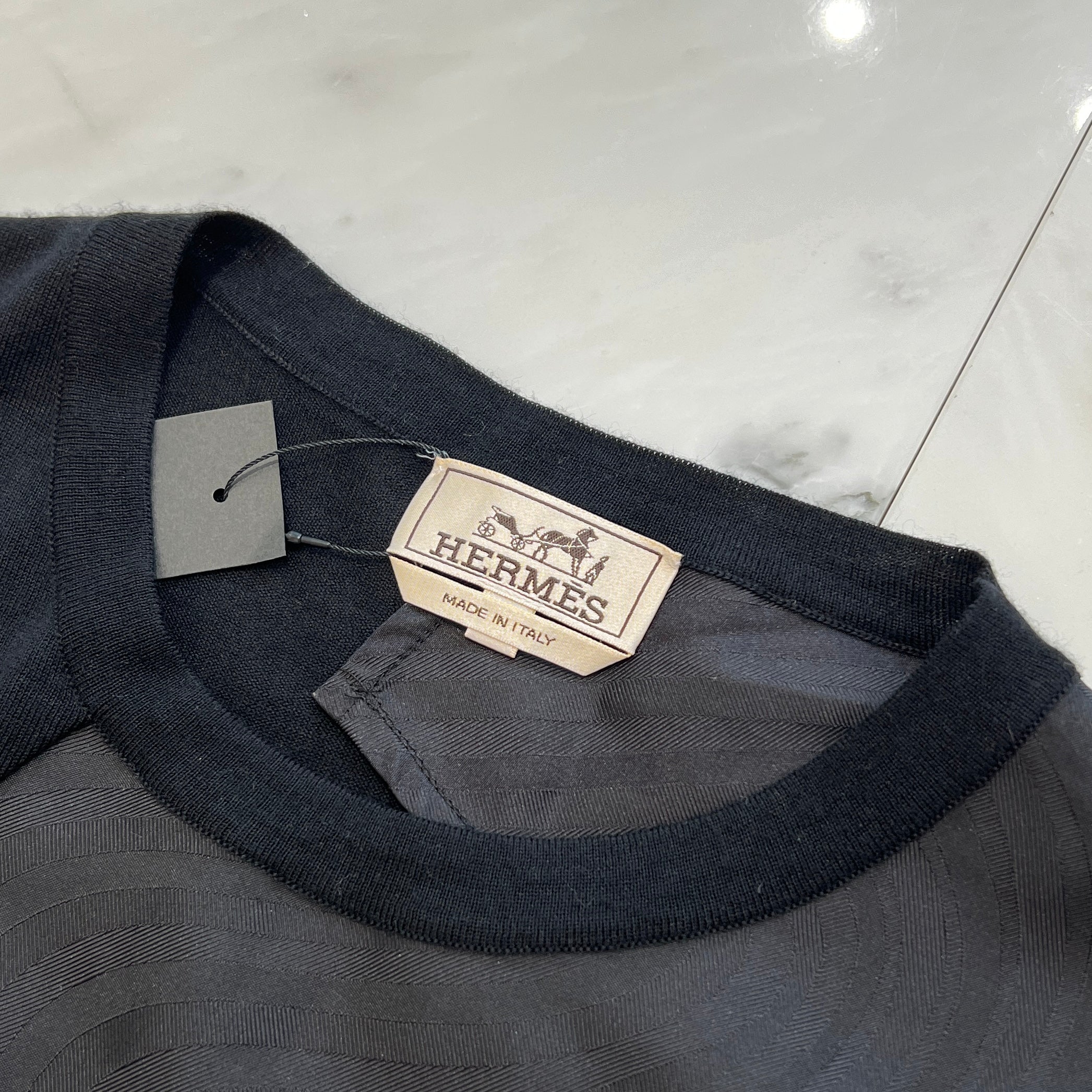 HERMES Silk Switching Cotton Knit Long Sleeve Shirt Size L エルメス シルク切替 コットンニット ロングスリーブ Tシャツ サイズL