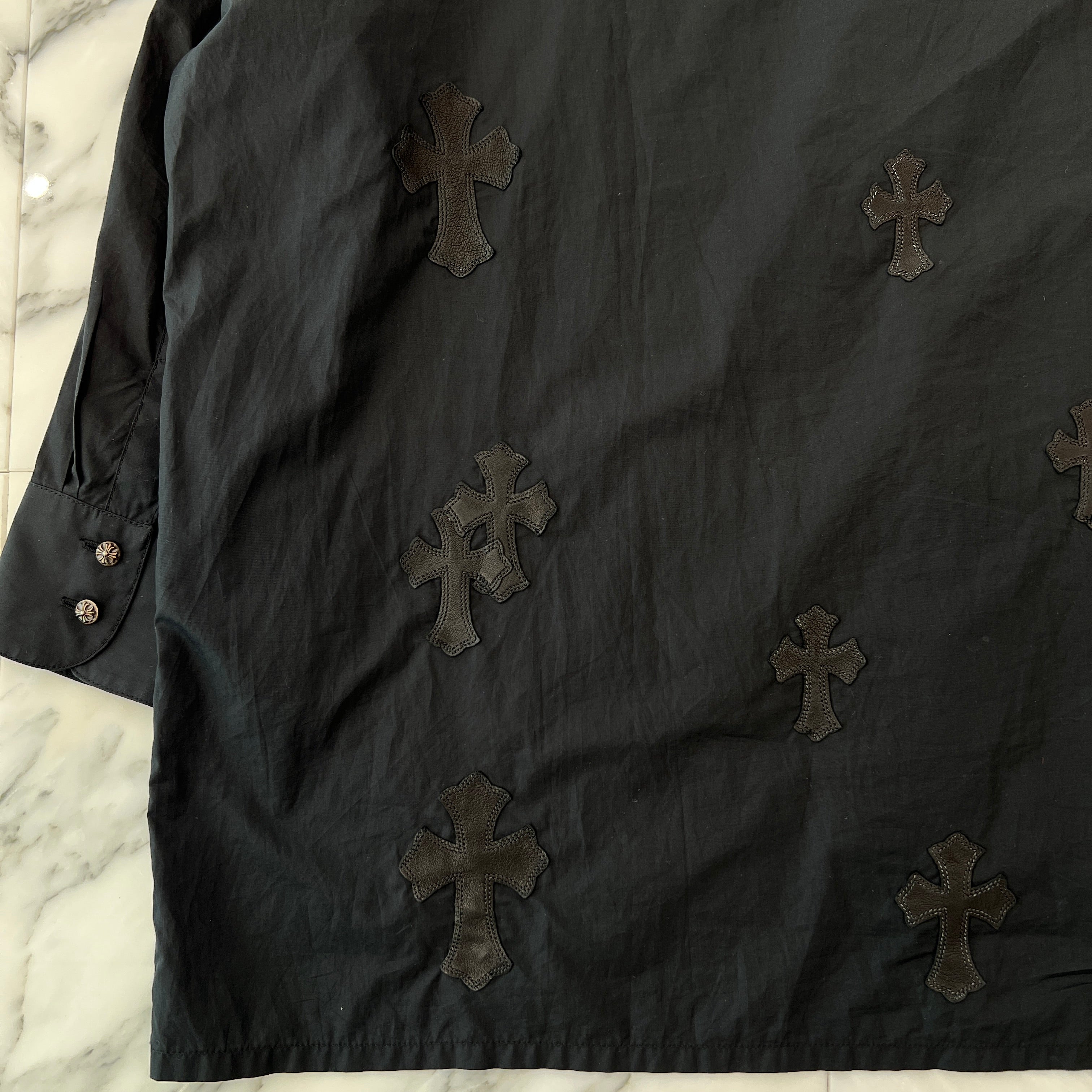 CHROME HEARTS YNOT Mahal Kita Cross Leather Patch Shirt Size S クロムハーツ ワイノット マハルキタ クロスレザーパッチ シャツ サイズS
