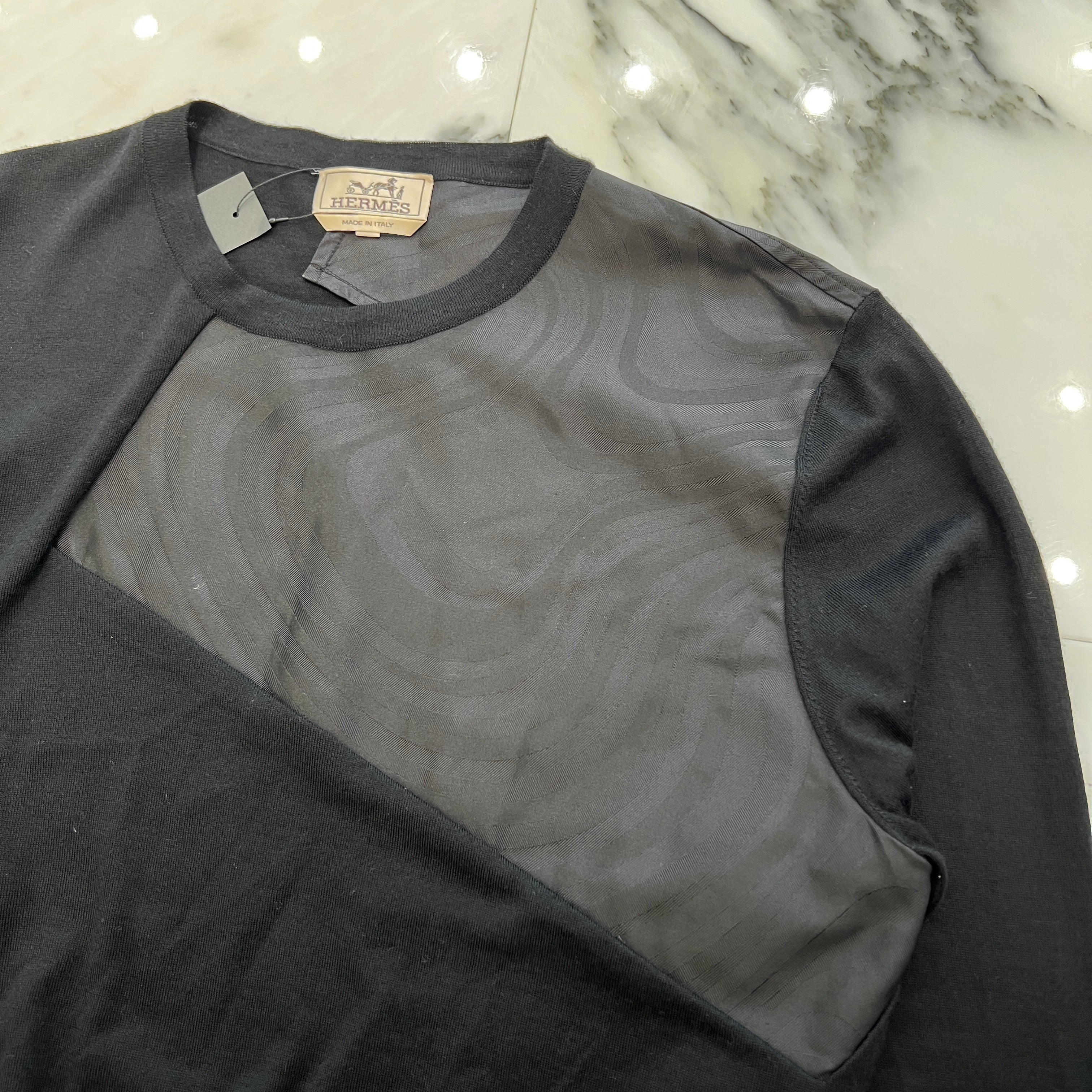 HERMES Silk Switching Cotton Knit Long Sleeve Shirt Size L エルメス シルク切替 コットンニット ロングスリーブ Tシャツ サイズL