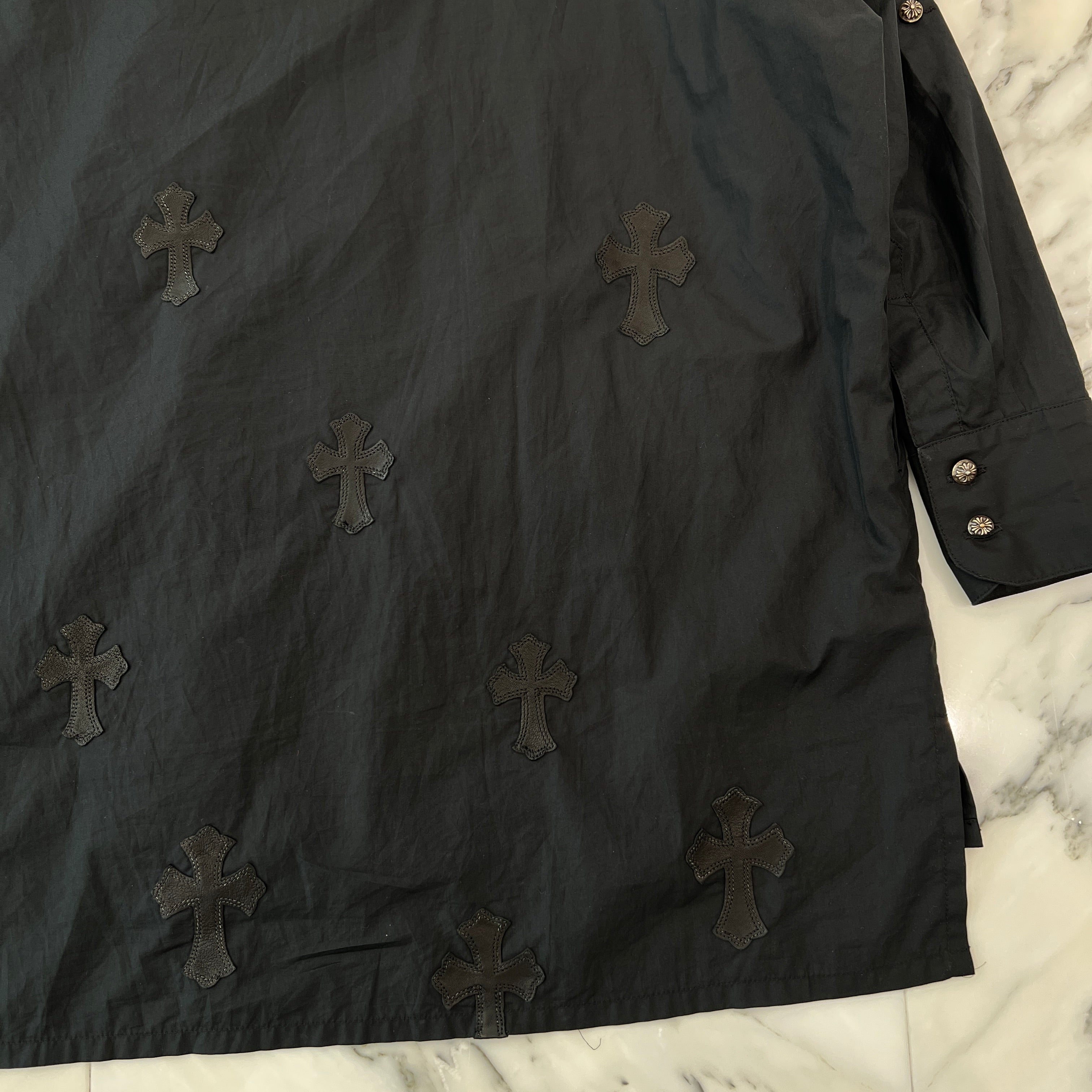 CHROME HEARTS YNOT Mahal Kita Cross Leather Patch Shirt Size S クロムハーツ ワイノット マハルキタ クロスレザーパッチ シャツ サイズS