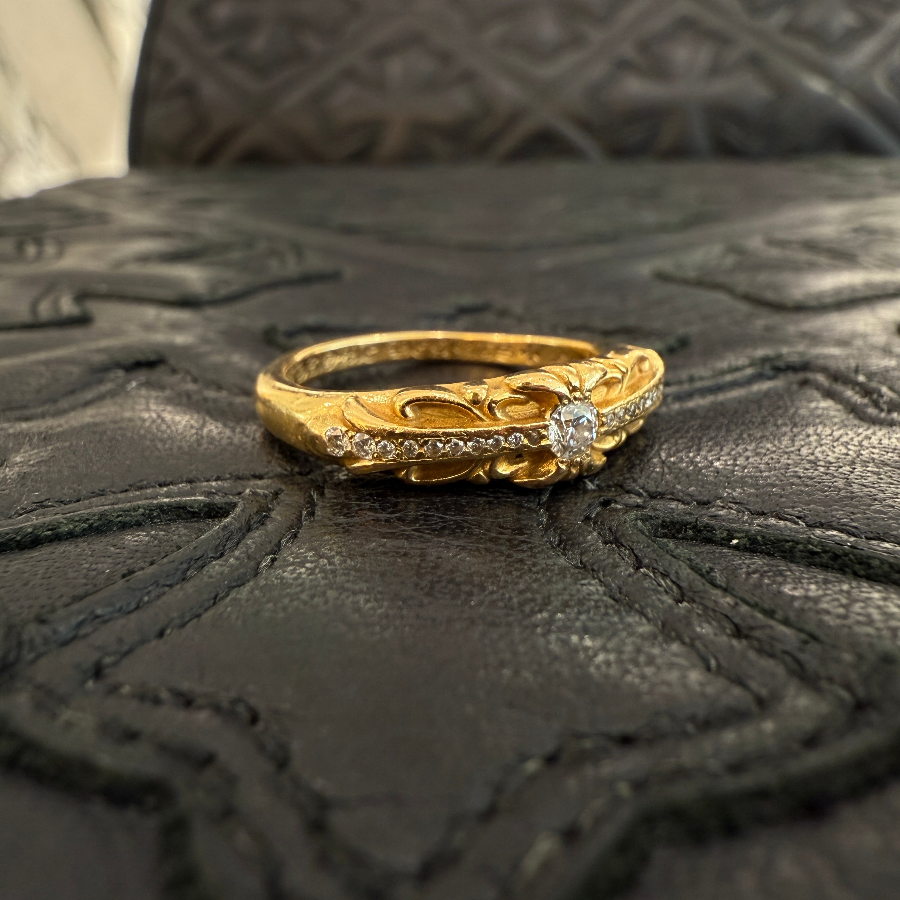 CHROME HEARTS 22K Baby Classic Floral Cross Ring Pave Diamond 17.5号 クロムハーツ 22K ベイビークラシック フローラルクロス リング パヴェダイヤモンド サイズ17.5号