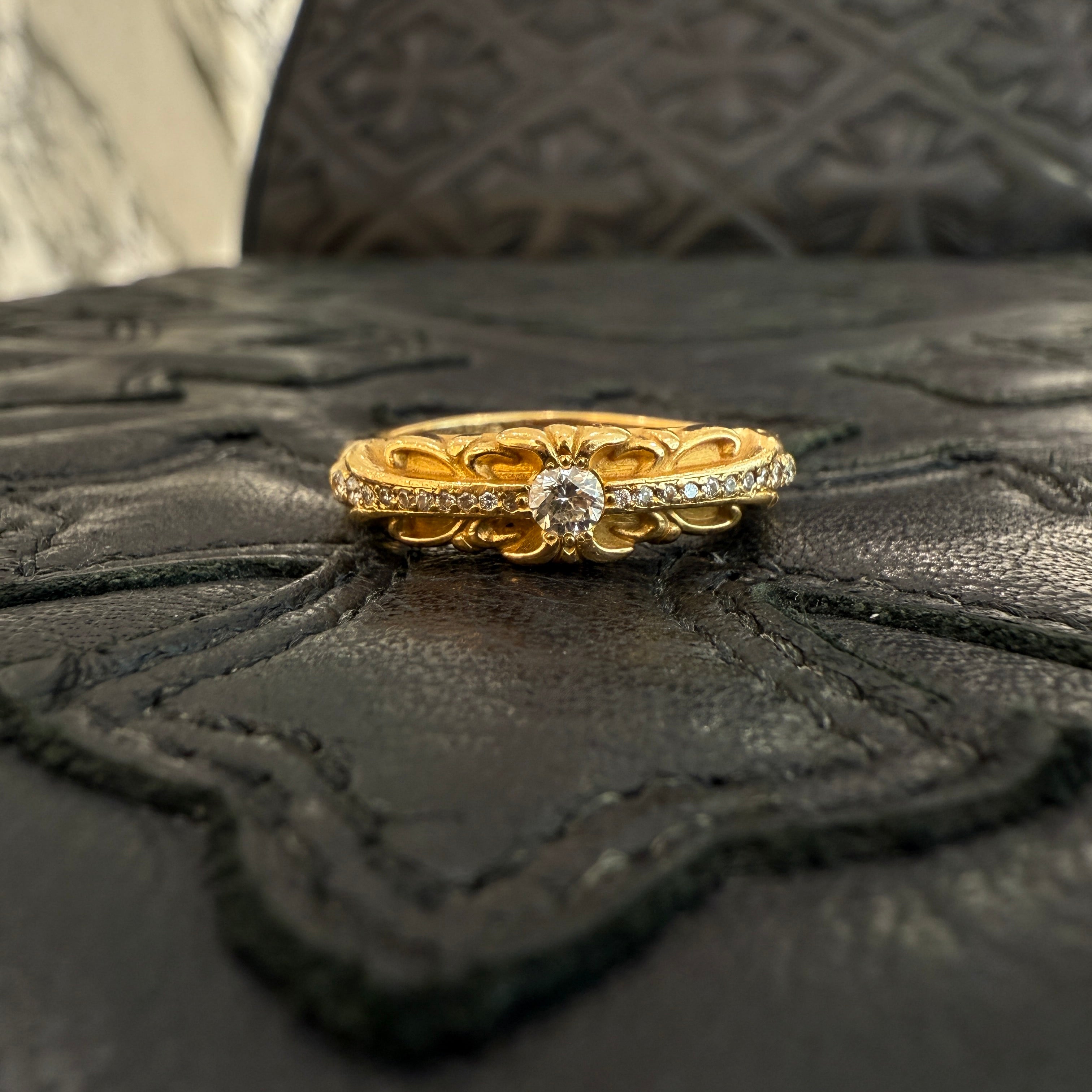 CHROME HEARTS 22K Baby Classic Floral Cross Ring Pave Diamond 17.5号 クロムハーツ 22K ベイビークラシック フローラルクロス リング パヴェダイヤモンド サイズ17.5号