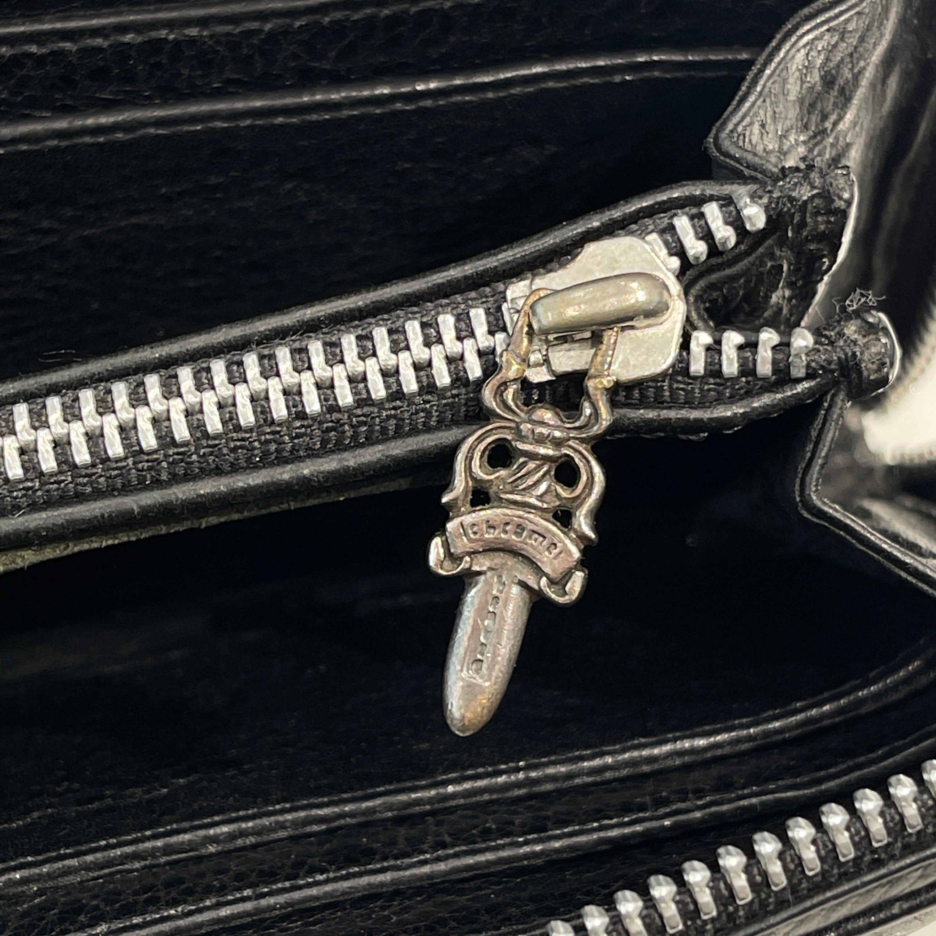 CHROME HEARTS 3 Cemetery Leather Cross Patch F Zip Wallet クロムハ