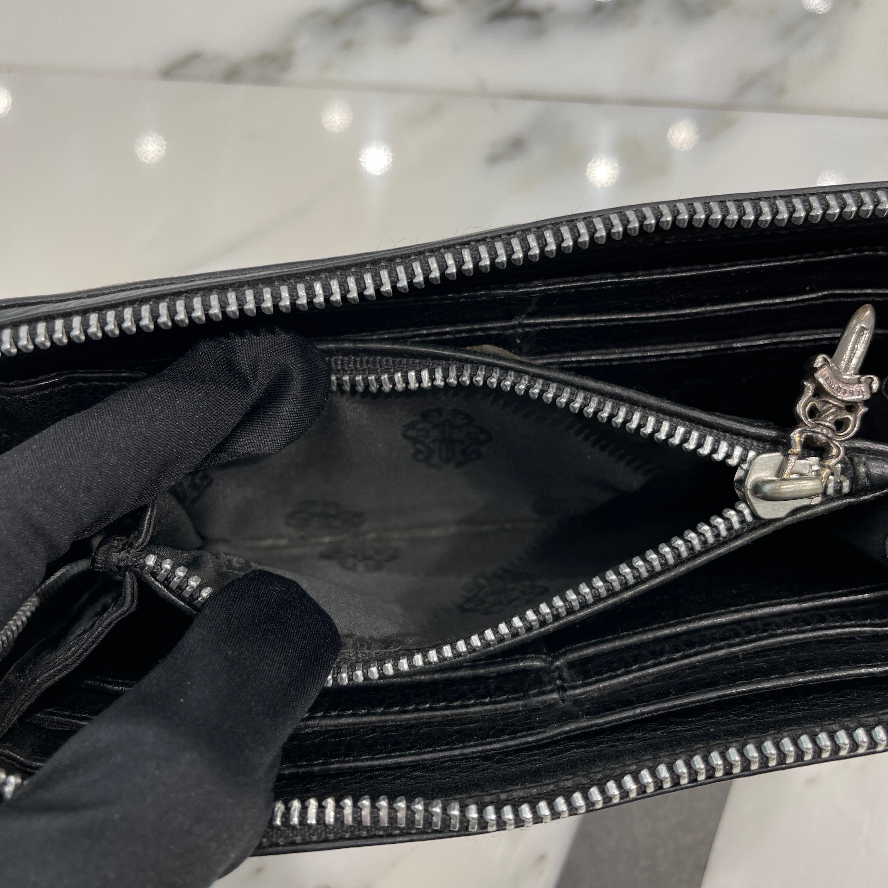 CHROME HEARTS 3 Cemetery Leather Cross Patch F Zip Wallet クロムハ―ツ 3 セメタリー レザークロスパッチ Fジップ ウォレット