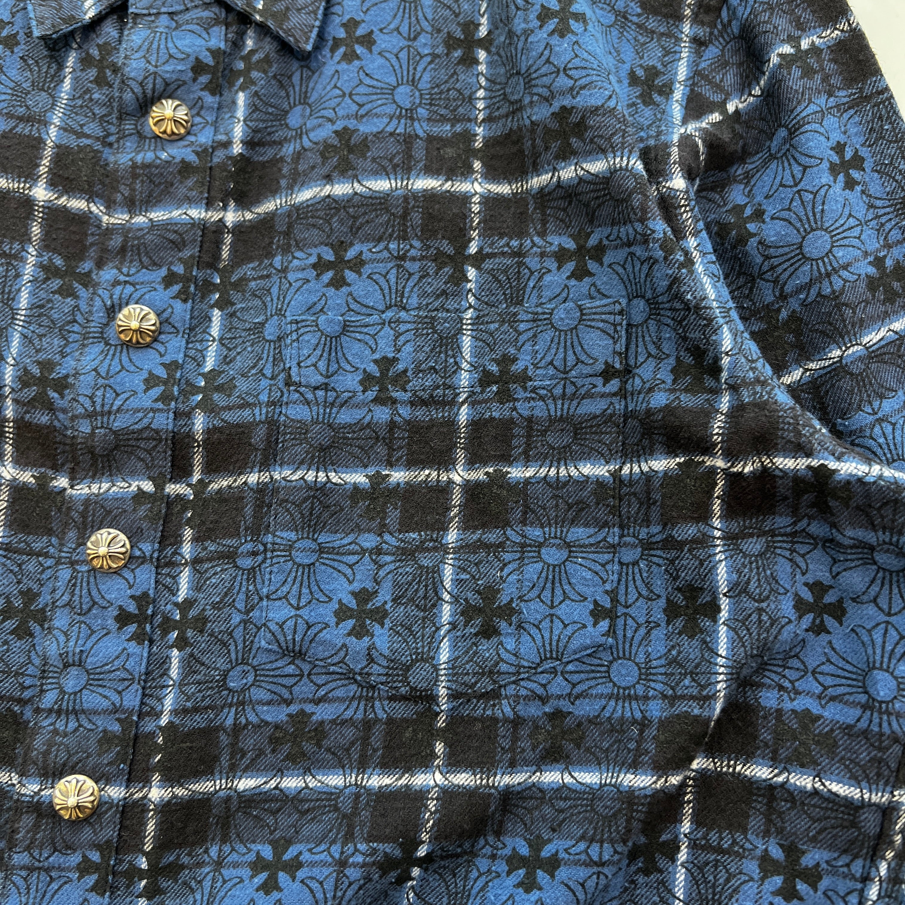 CHROME HEARTS Loose Ends Cross Leather Patch Check Shirt Size M クロムハーツ ルーズエンド クロスレザーパッチ チェック シャツ サイズM