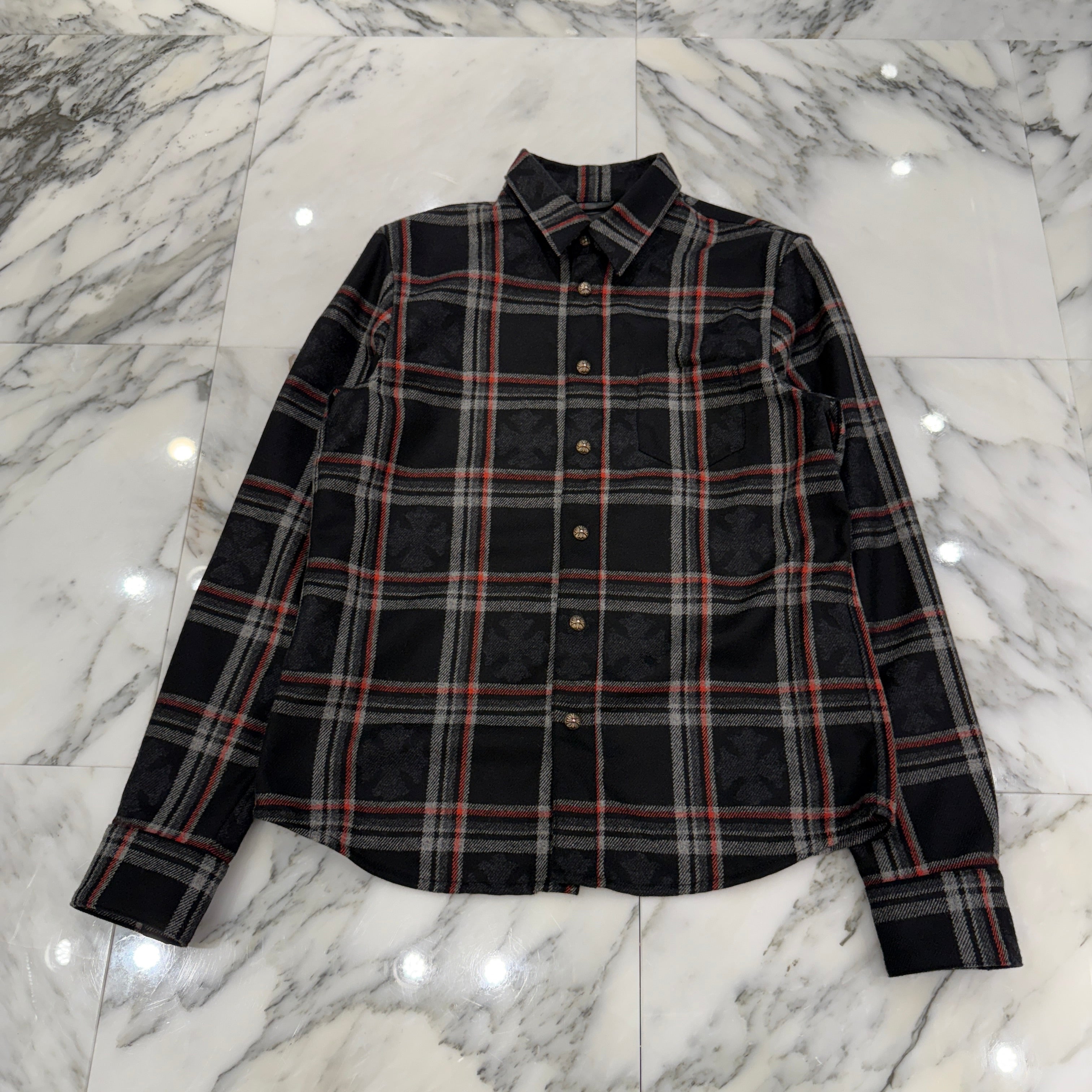 CHROME HEARTS 2025SS Y NOT Cross Ball Button Cashmere Check Shirt Size S クロムハーツ ワイノット クロスボールボタン カシミヤ チェックシャツ サイズS