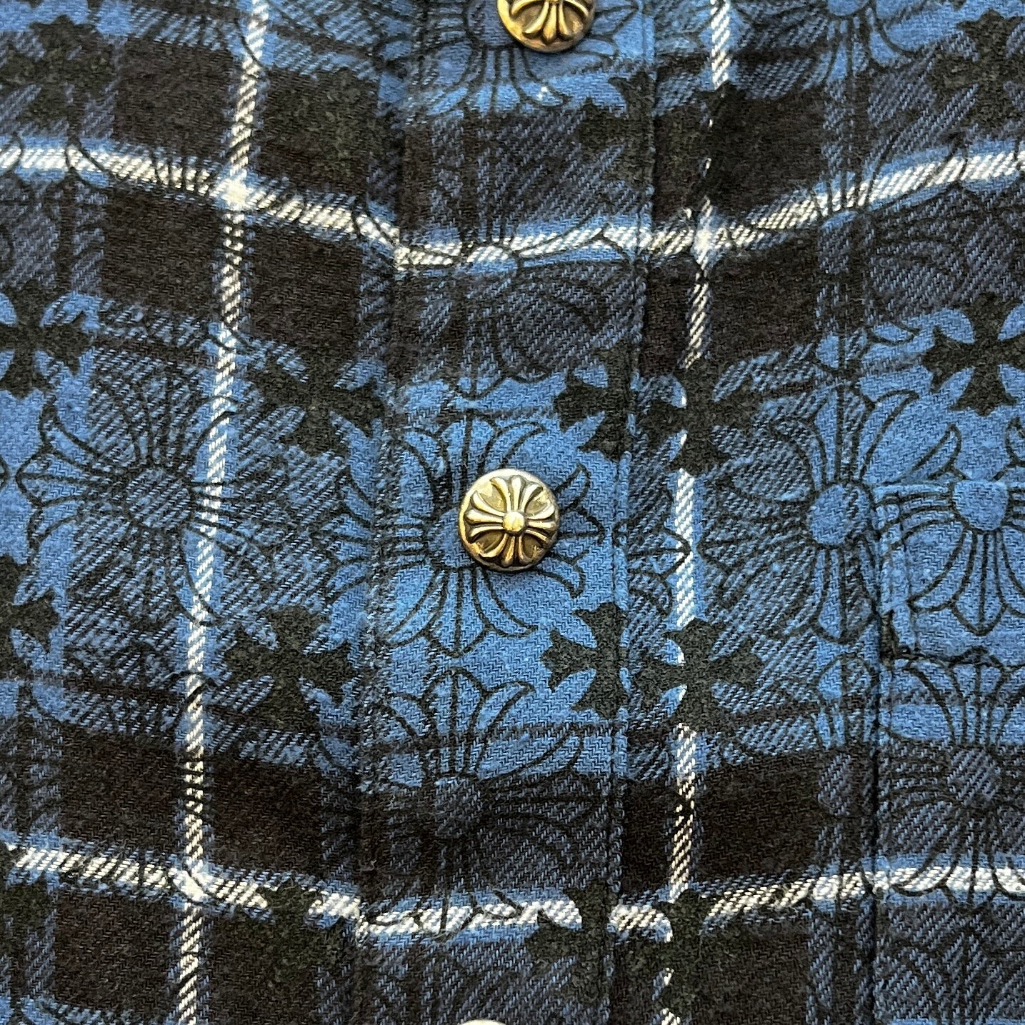 CHROME HEARTS Loose Ends Cross Leather Patch Check Shirt Size M クロムハーツ ルーズエンド クロスレザーパッチ チェック シャツ サイズM