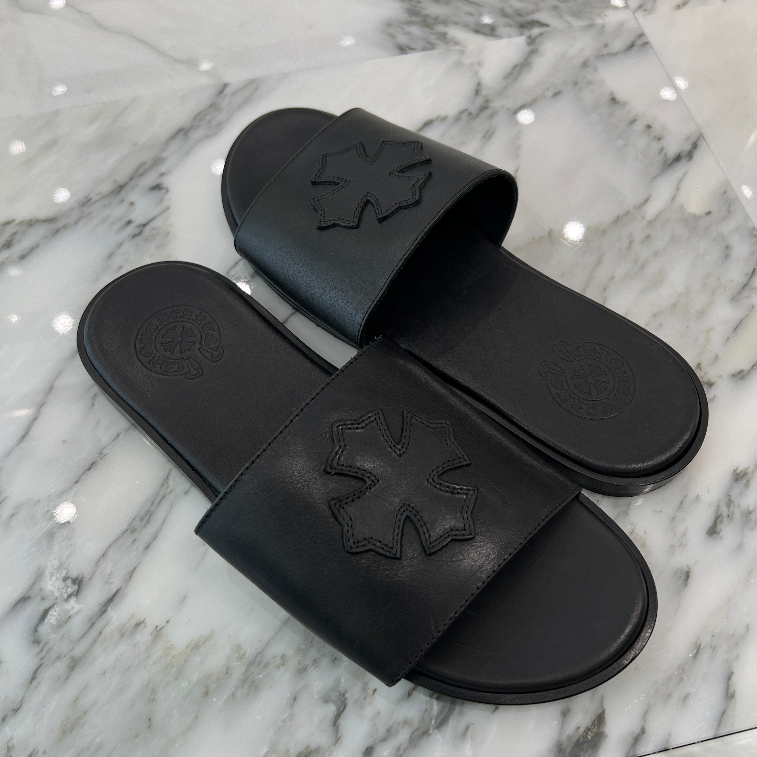 CHROME HEARTS Leather Cross Patch Sandals Size 38 クロムハーツ レザークロスパッチ サンダル サイズ38