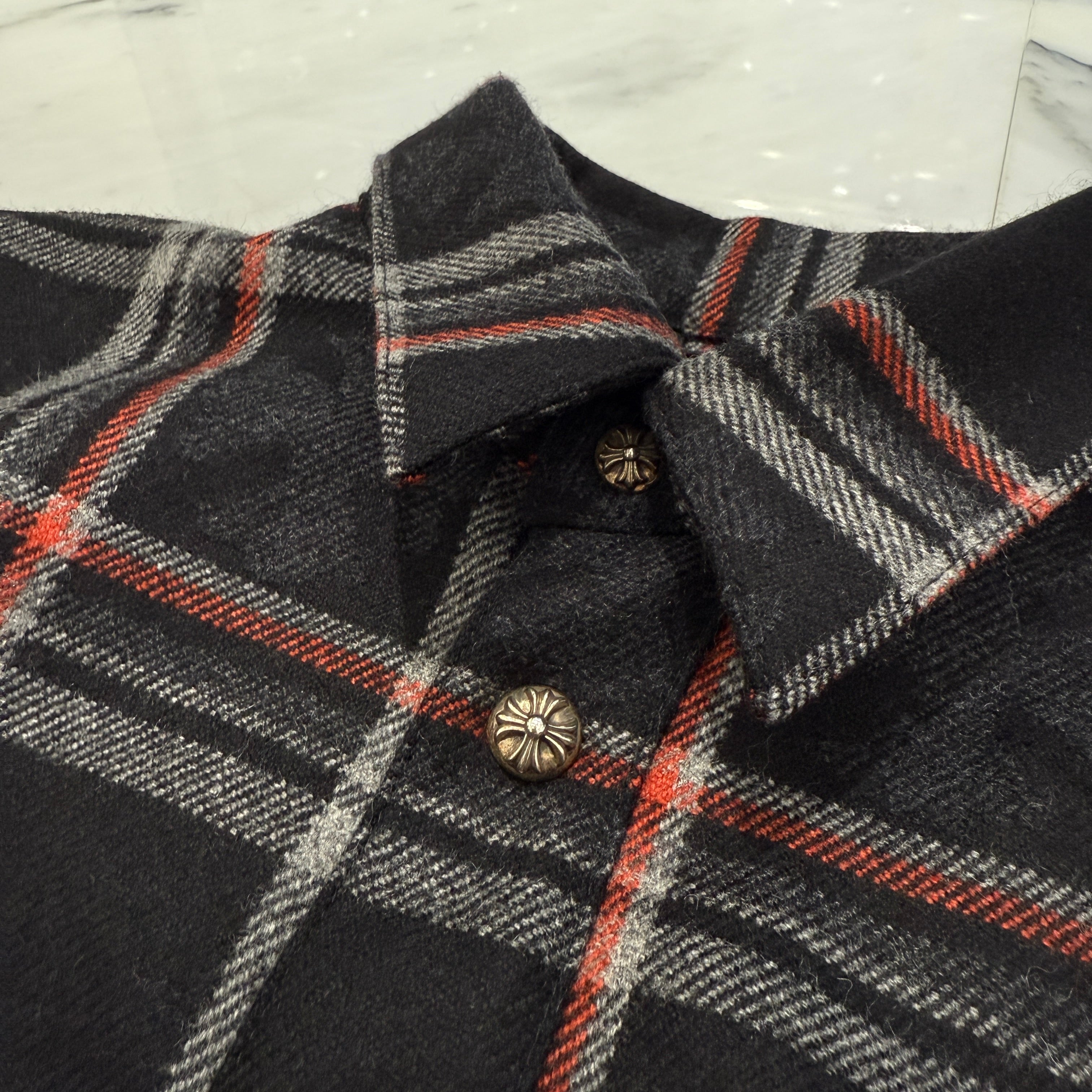 CHROME HEARTS 2025SS Y NOT Cross Ball Button Cashmere Check Shirt Size S クロムハーツ ワイノット クロスボールボタン カシミヤ チェックシャツ サイズS