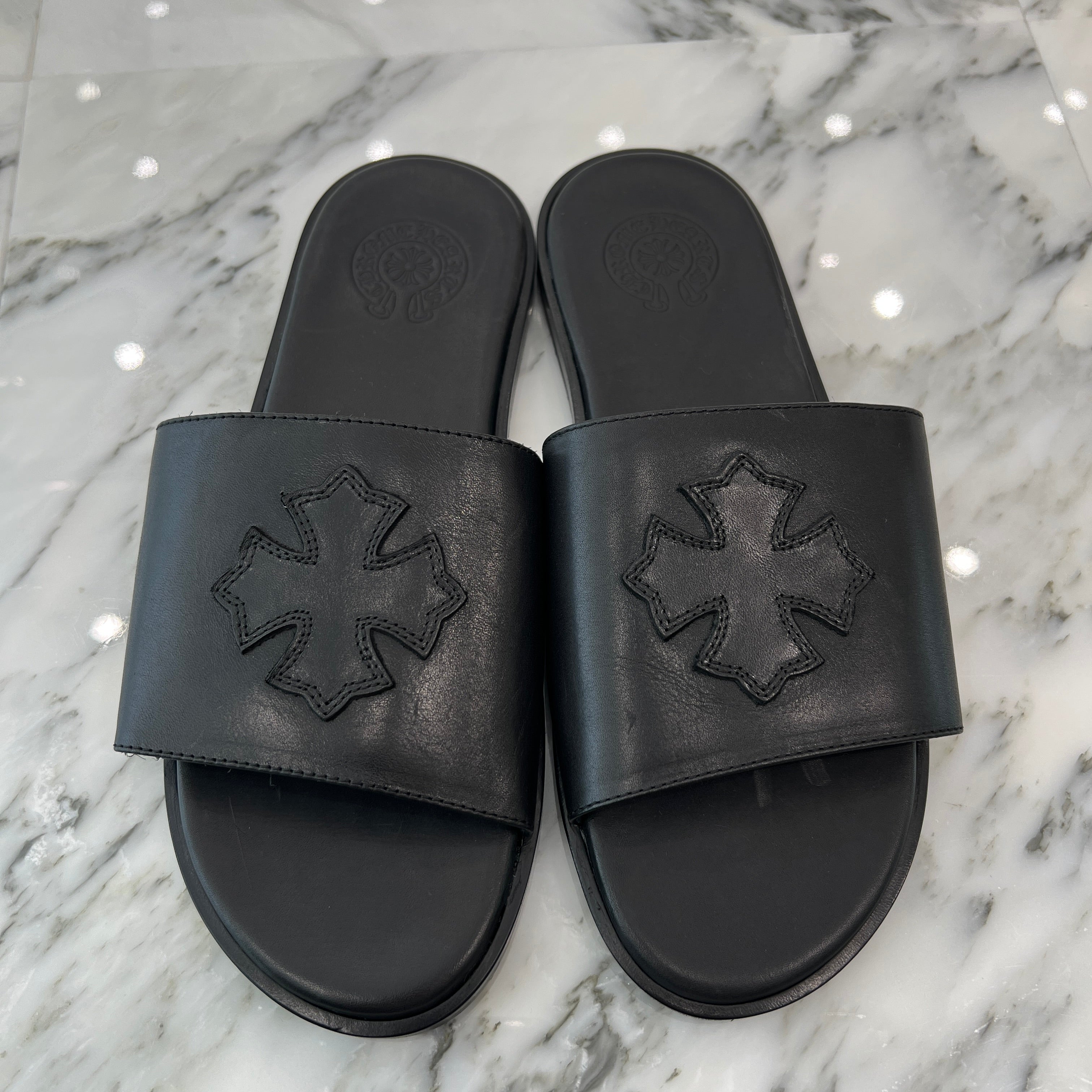 CHROME HEARTS Leather Cross Patch Sandals Size 38 クロムハーツ レザークロスパッチ サンダル サイズ38