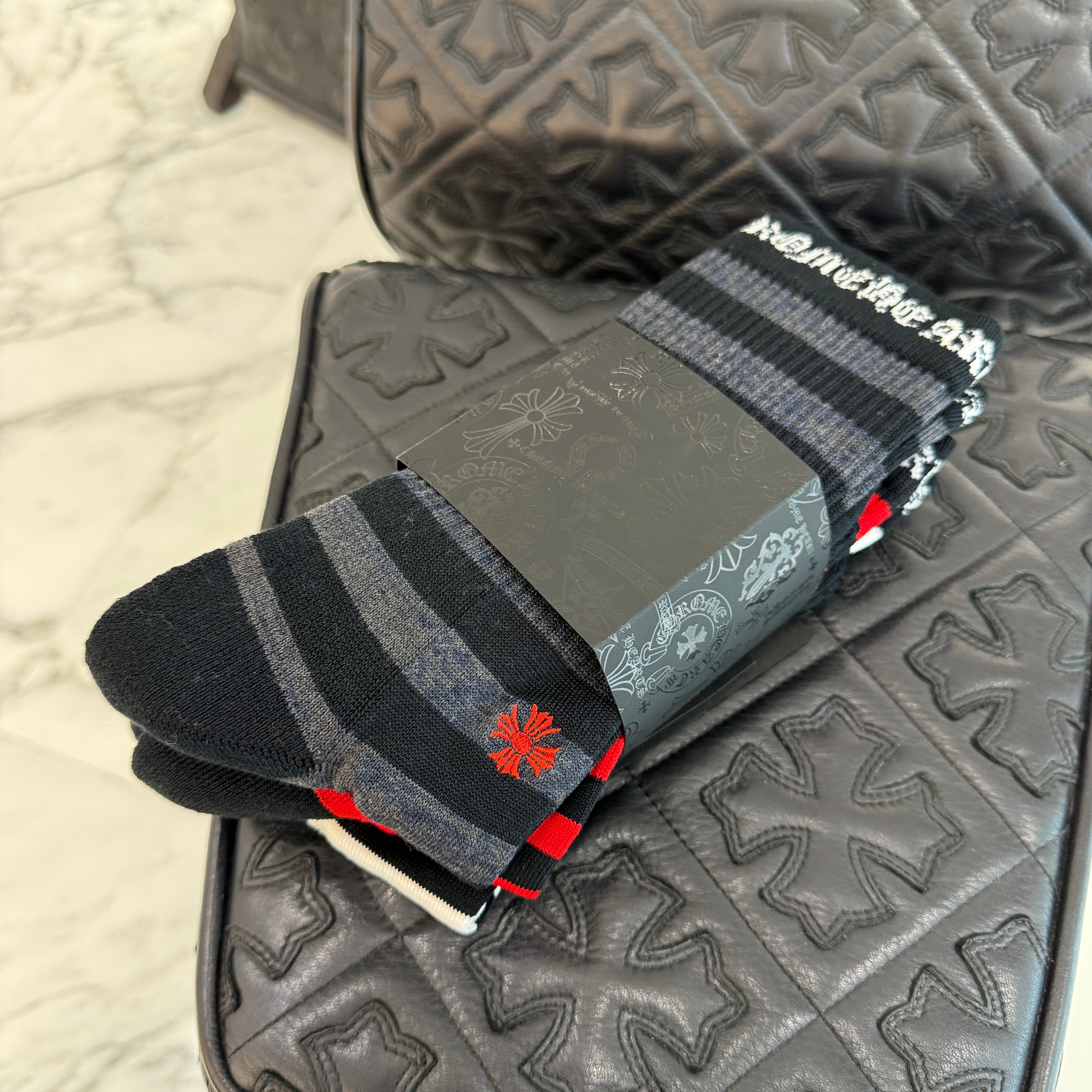 CHROME HEARTS CH Plus Border Socks Size M(25-27) クロムハーツ CHプラス ボーダーソックス サイズM(25-27)