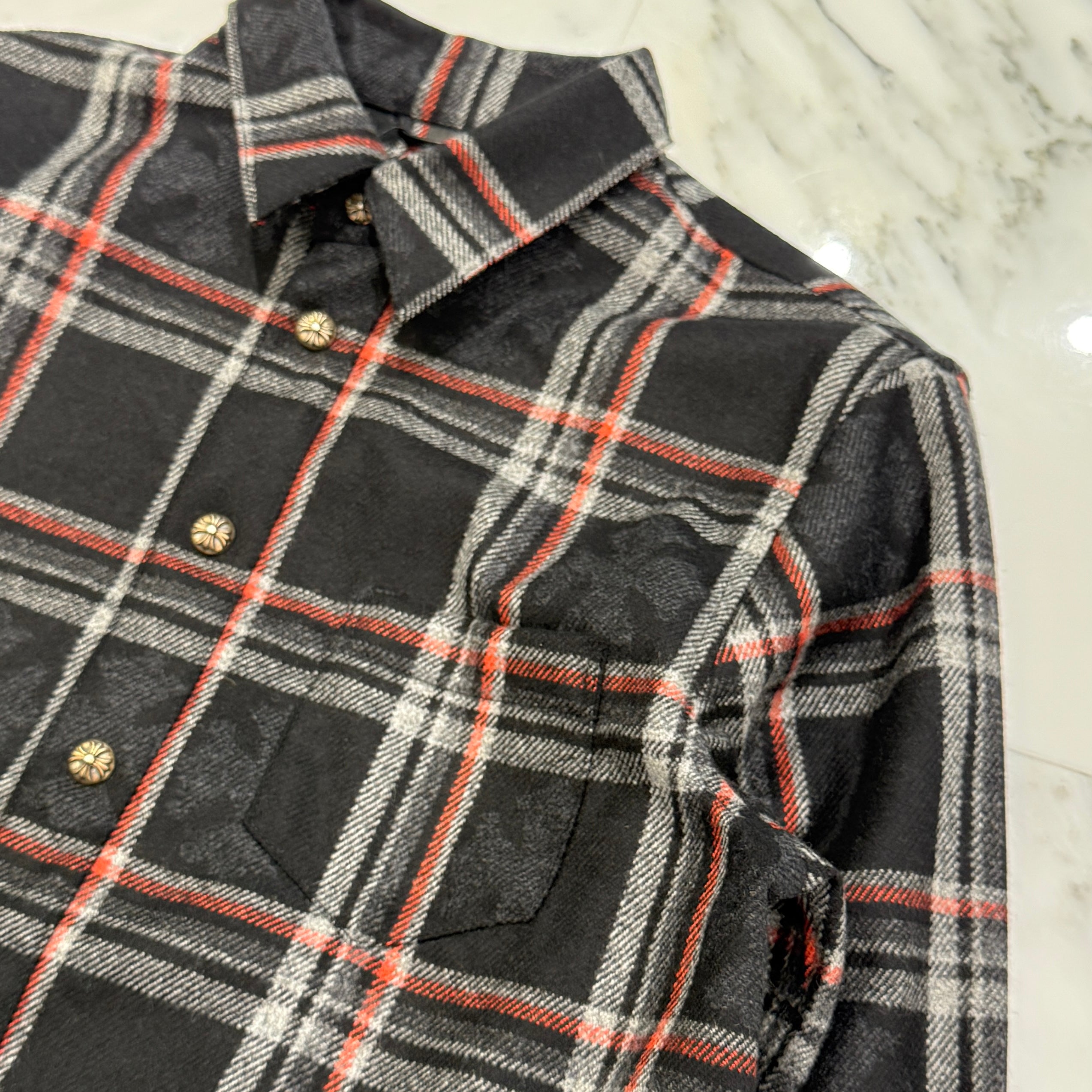 CHROME HEARTS 2025SS Y NOT Cross Ball Button Cashmere Check Shirt Size S クロムハーツ ワイノット クロスボールボタン カシミヤ チェックシャツ サイズS