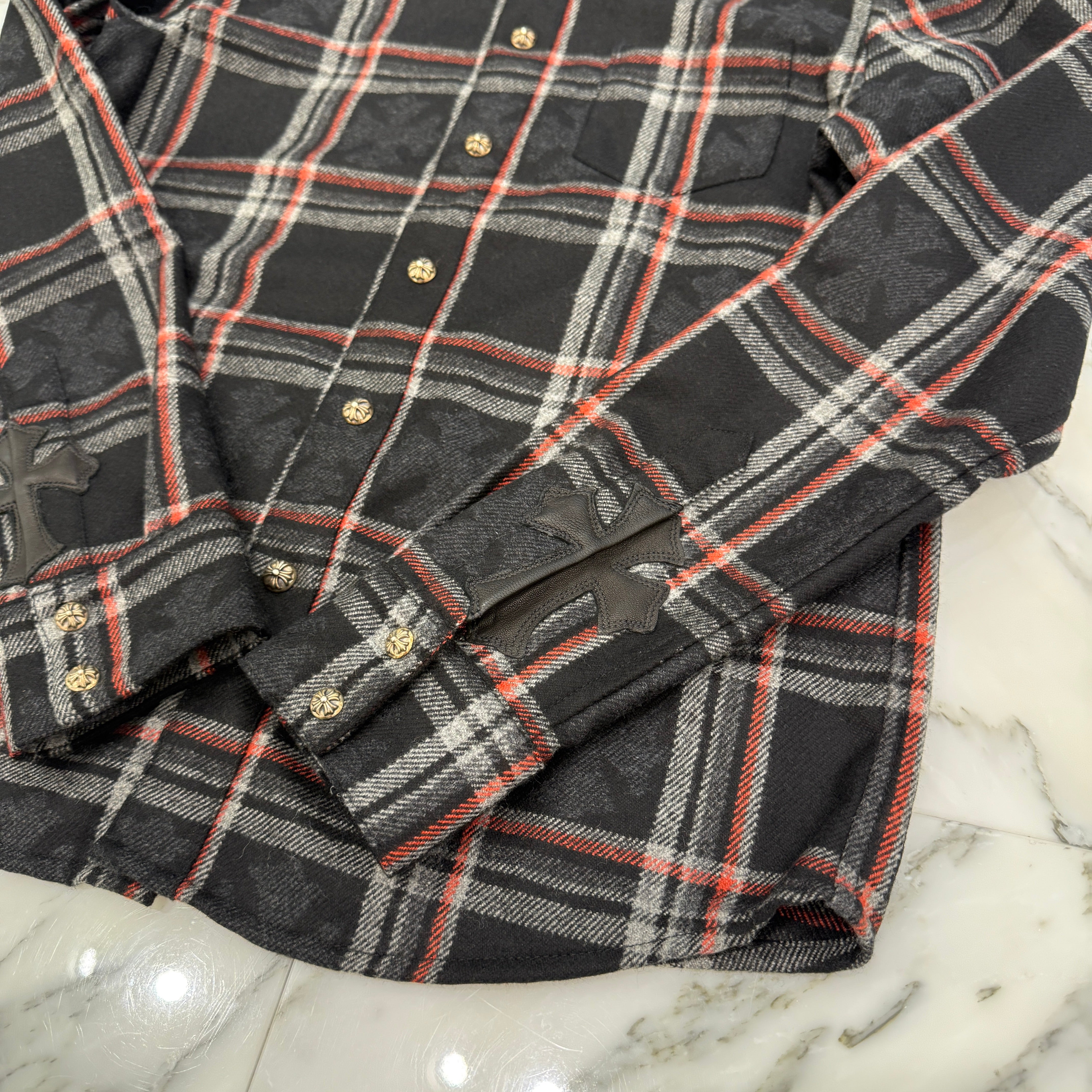 CHROME HEARTS 2025SS Y NOT Cross Ball Button Cashmere Check Shirt Size S クロムハーツ ワイノット クロスボールボタン カシミヤ チェックシャツ サイズS