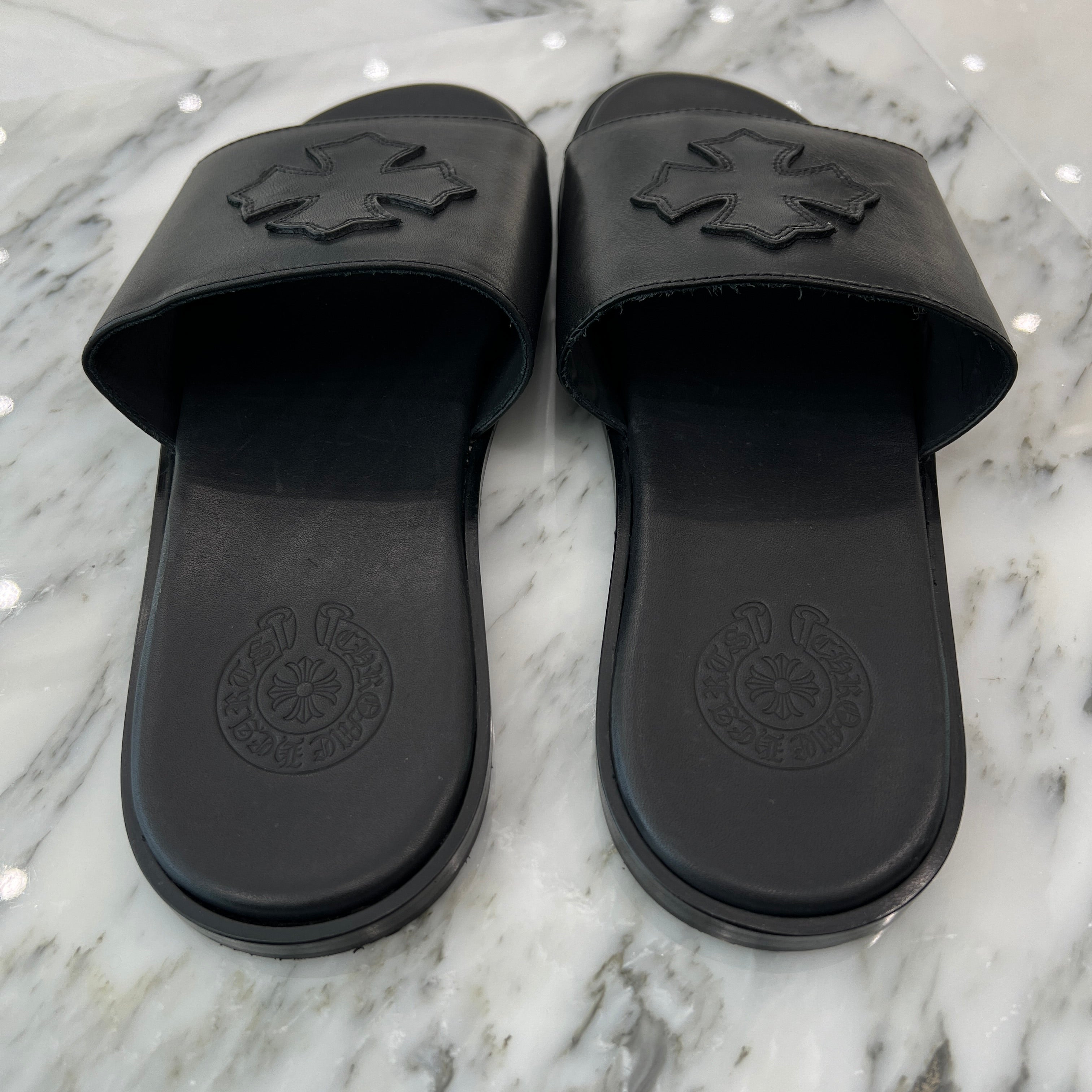 CHROME HEARTS Leather Cross Patch Sandals Size 38 クロムハーツ レザークロスパッチ サンダル サイズ38