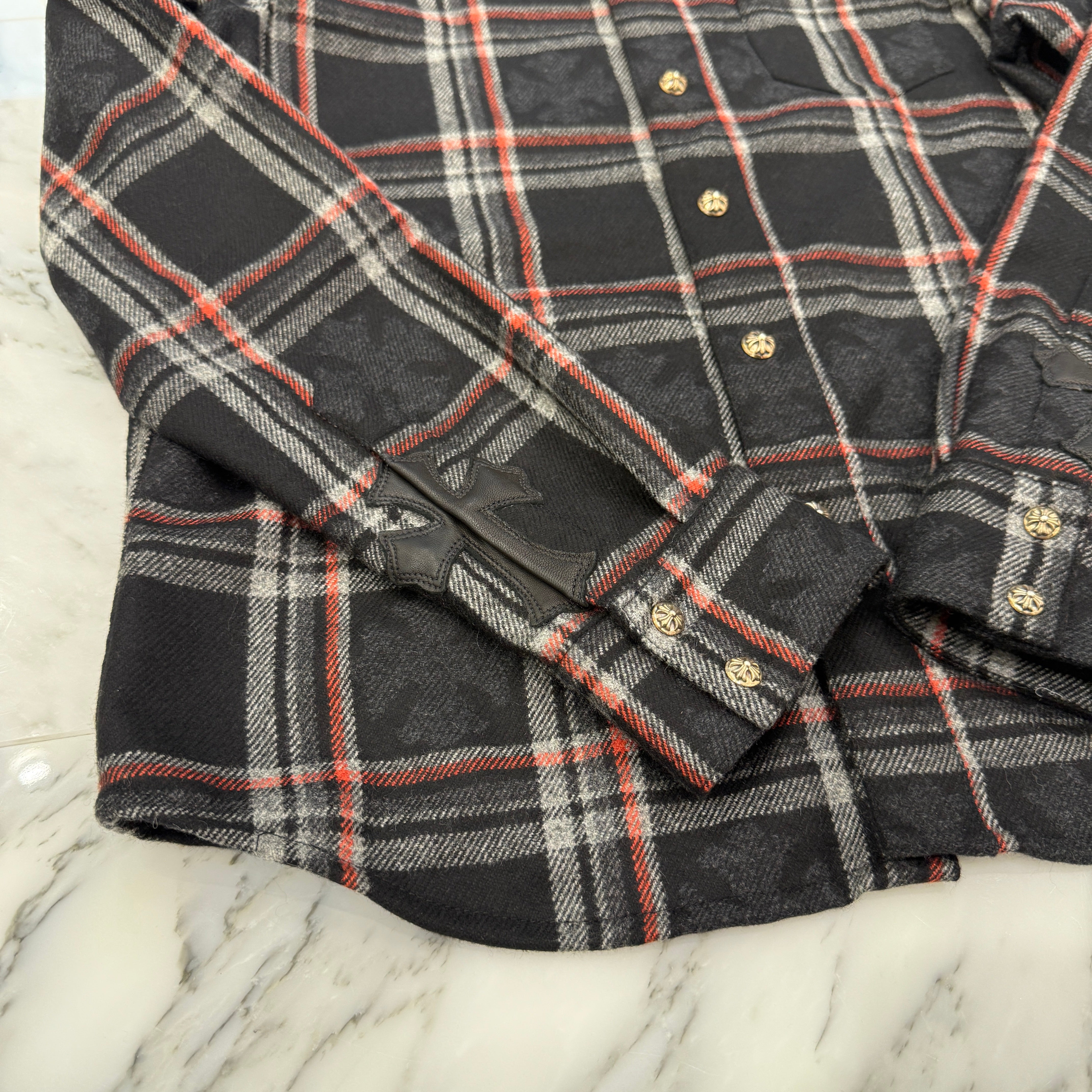 CHROME HEARTS 2025SS Y NOT Cross Ball Button Cashmere Check Shirt Size S クロムハーツ ワイノット クロスボールボタン カシミヤ チェックシャツ サイズS