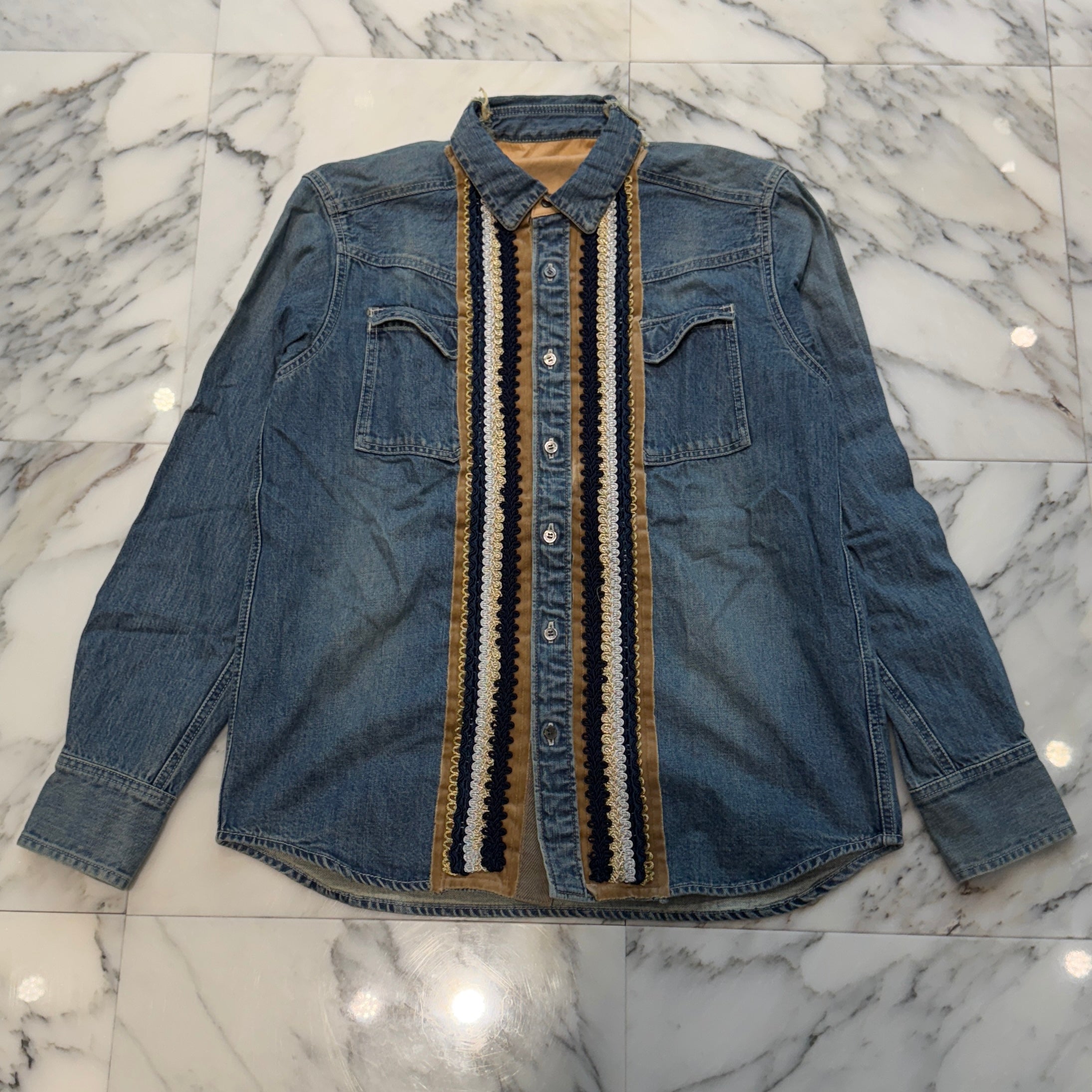 sacai 2017AW Denim Embellished Shirt 17-01405M Size 1 サカイ デニム装飾シャツ サイズ1