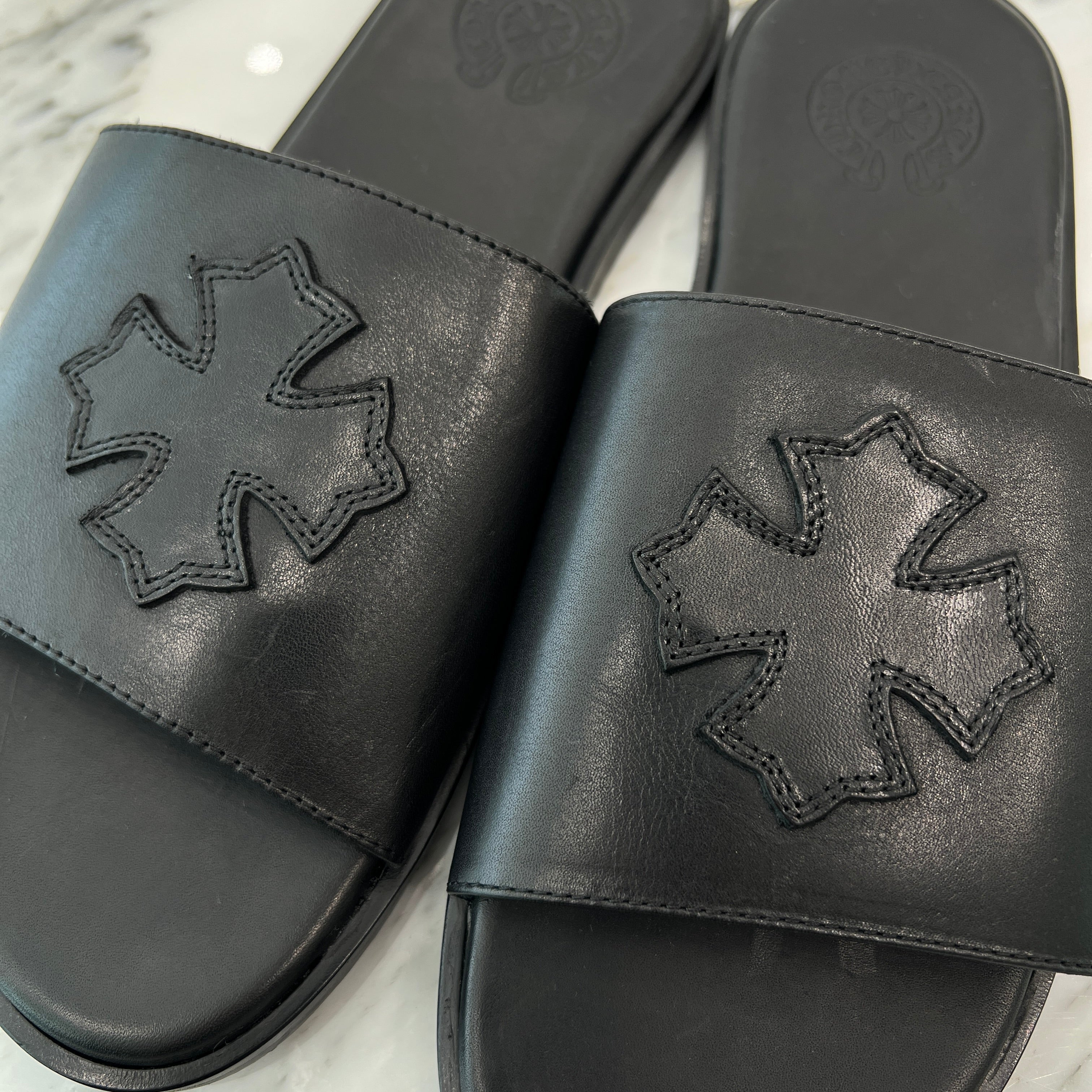 CHROME HEARTS Leather Cross Patch Sandals Size 38 クロムハーツ レザークロスパッチ サンダル サイズ38