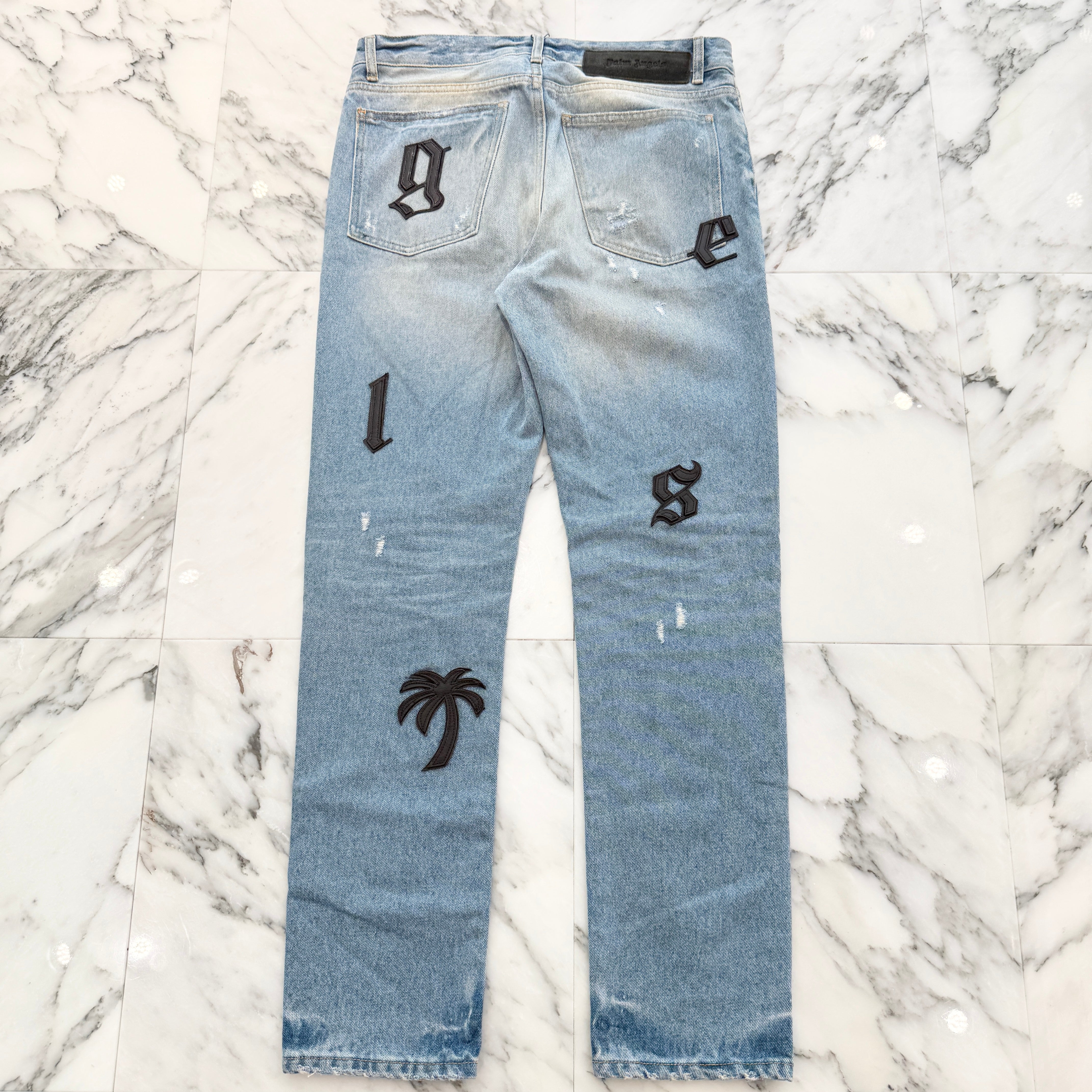 Palm Angels 2023SS Logo Patch Wash Denim Pants PMYA033S23DEN019 Size 32 パームエンジェルス ロゴパッチ ウォッシュ デニムパンツ サイズ32