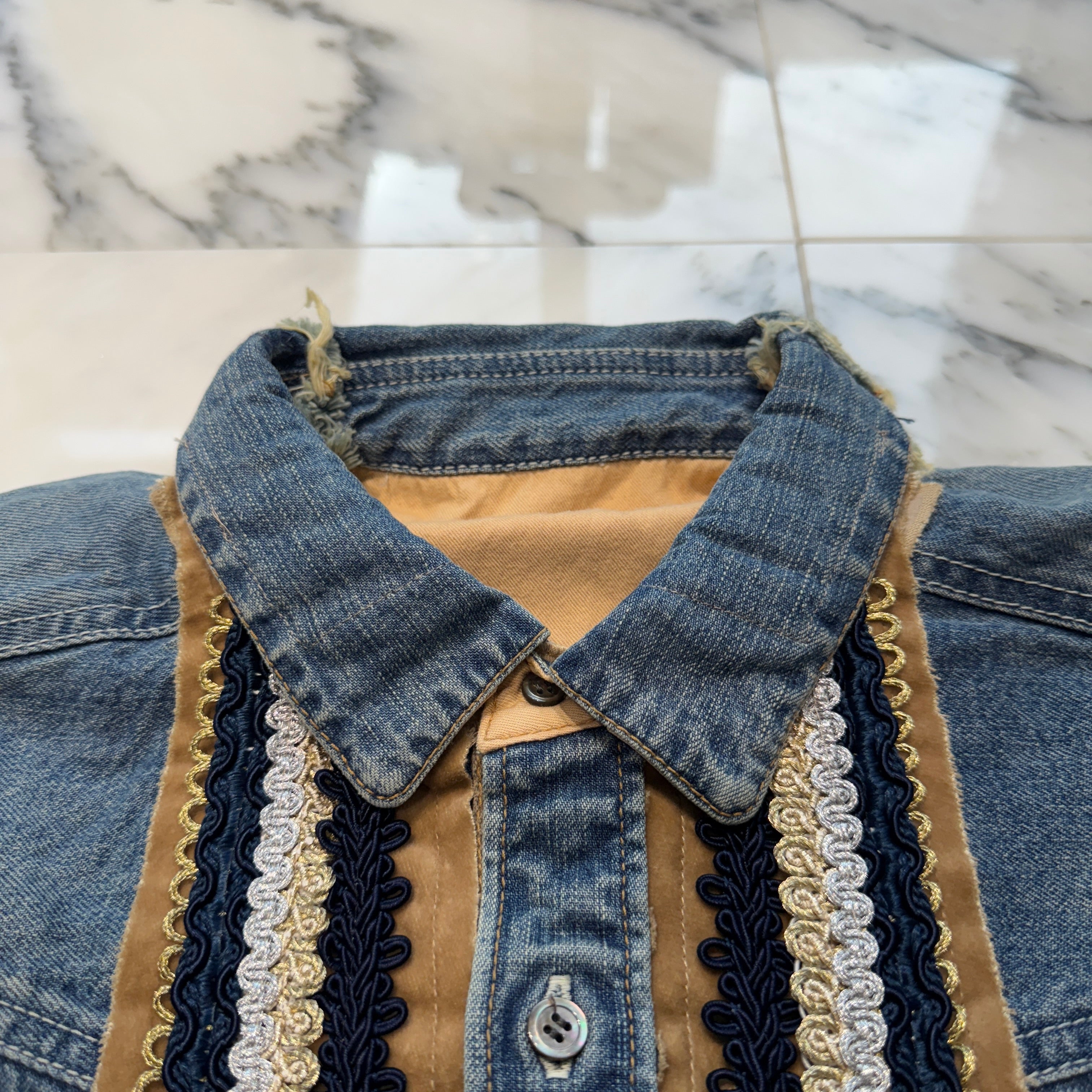 sacai 2017AW Denim Embellished Shirt 17-01405M Size 1 サカイ デニム装飾シャツ サイズ1