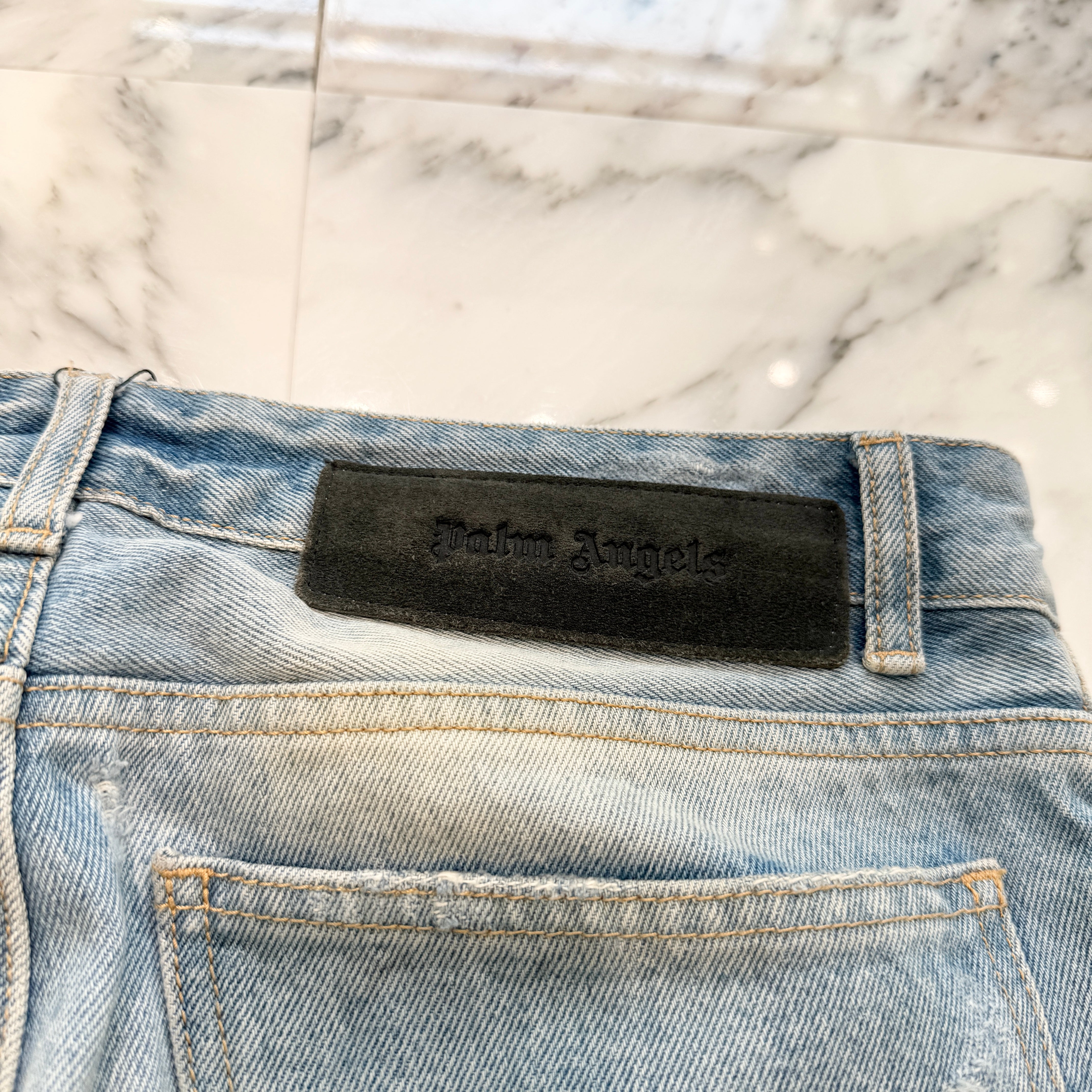 Palm Angels 2023SS Logo Patch Wash Denim Pants PMYA033S23DEN019 Size 32 パームエンジェルス ロゴパッチ ウォッシュ デニムパンツ サイズ32